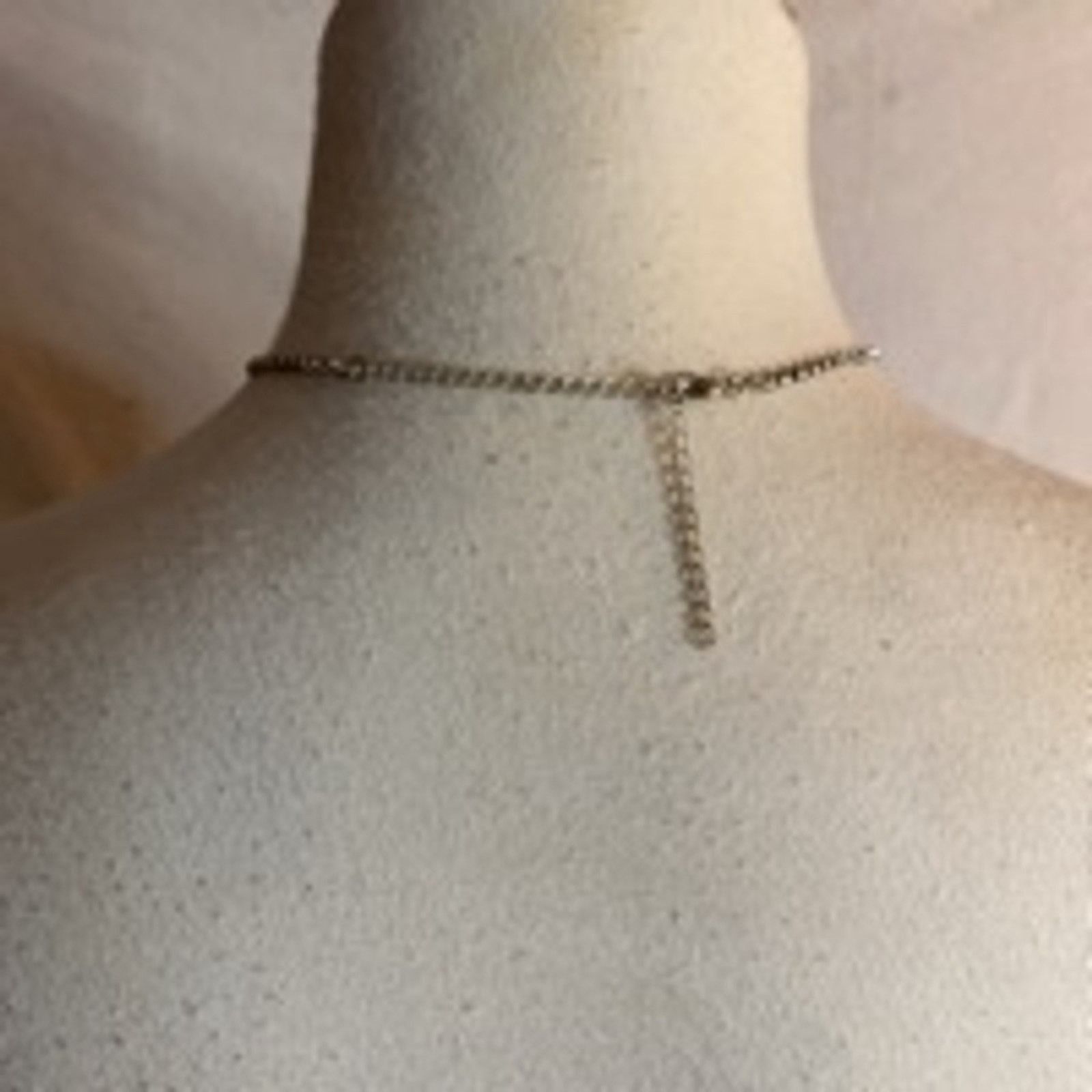 Vintage Y2K Silver Rhinestone V Necklace Statement Choker Adjustable Size ONE SIZE - 4 Thumbnail