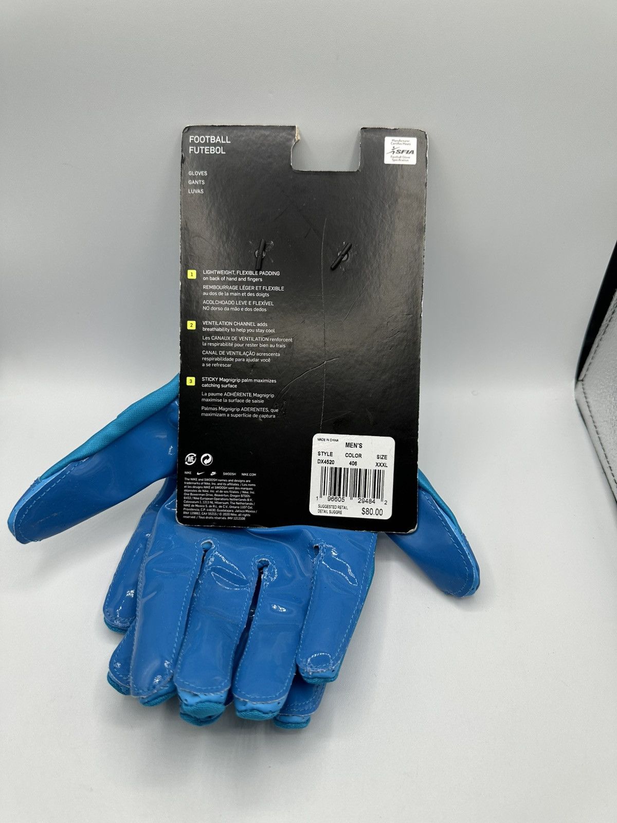 Nike Nike 3XL Superbad 6.0 Football Receiver Gloves Teal/White Size ONE SIZE - 2 Thumbnail