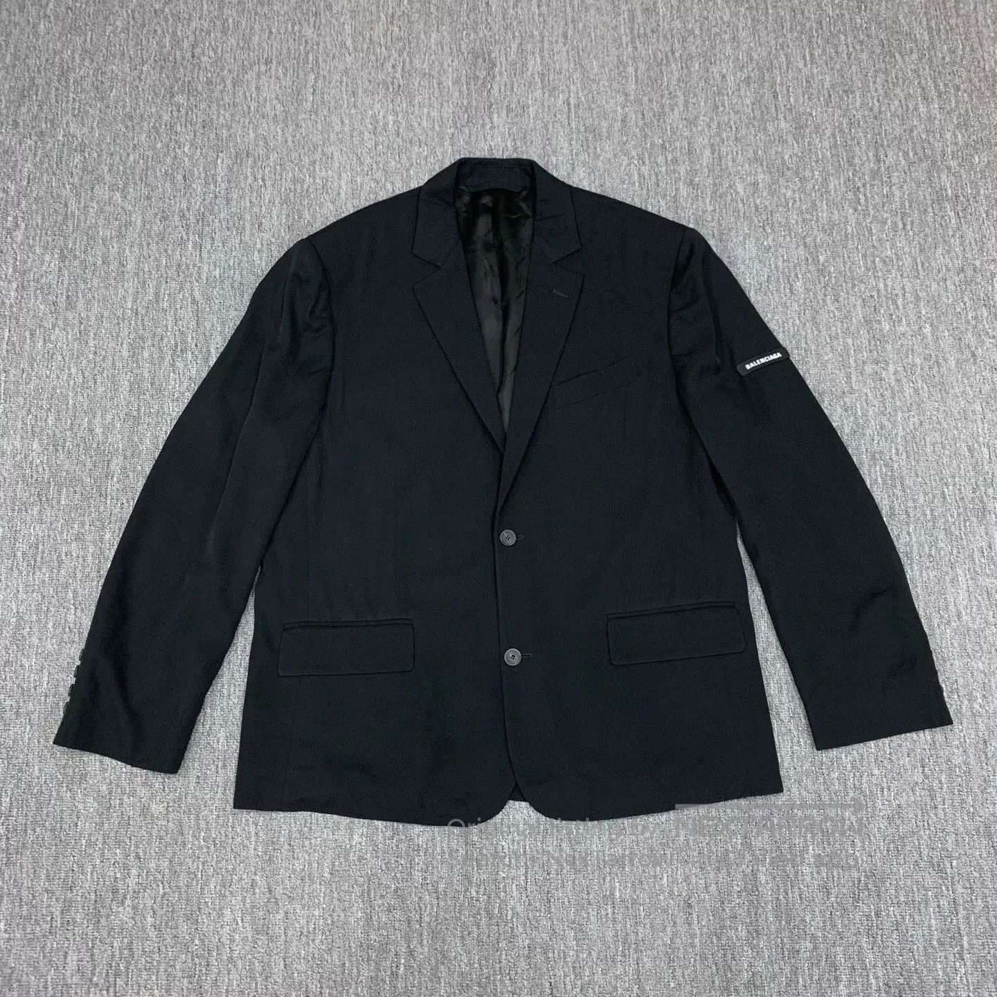 Balenciaga Black Sleeve Badge Blazer.