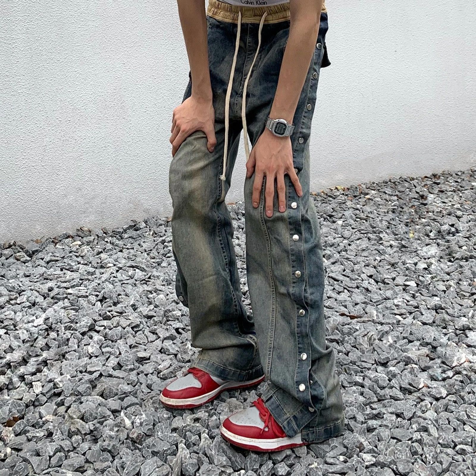 Jean × Vintage Button-Detail Jeans Stacked Flared with Drawstring Size US 32 / EU 48 - 3 Thumbnail