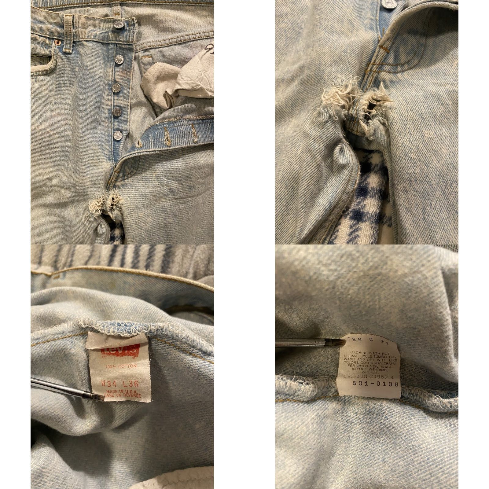 Levi's VINTAGE Levi’s 501 Jeans Button Fly Acid Wash 33x34 Made In USA Jeans Mens Size US 33 - 8 Thumbnail