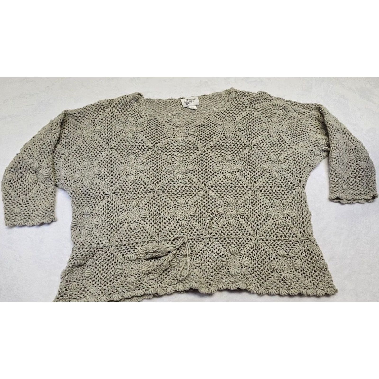 Velvet VINTAGE Midnight Velvet Crochet Top Boho Sage Green Floral Granny Square Medium Shirt Womens Size M / US 6-8 / IT 42-44 - 5 Thumbnail