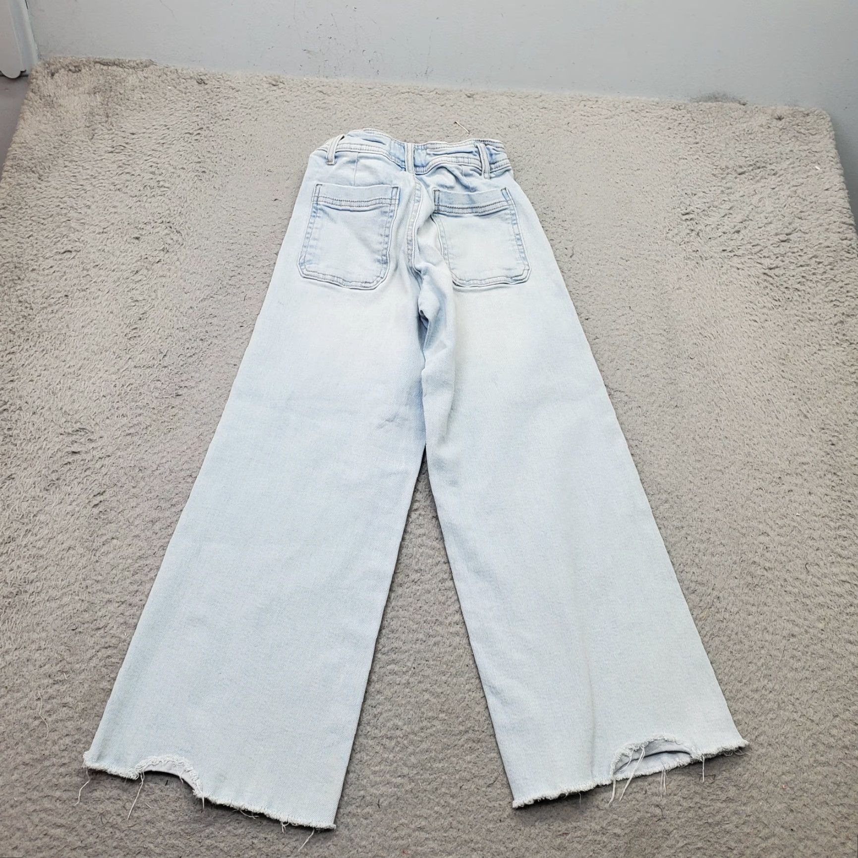 Zara Zara Jeans Womens 9 Blue Denim High Rise Adjustable Waist Frayed Hem Wide Leg Shirt? Size 30" / US 8 / IT 44 - 2 Thumbnail