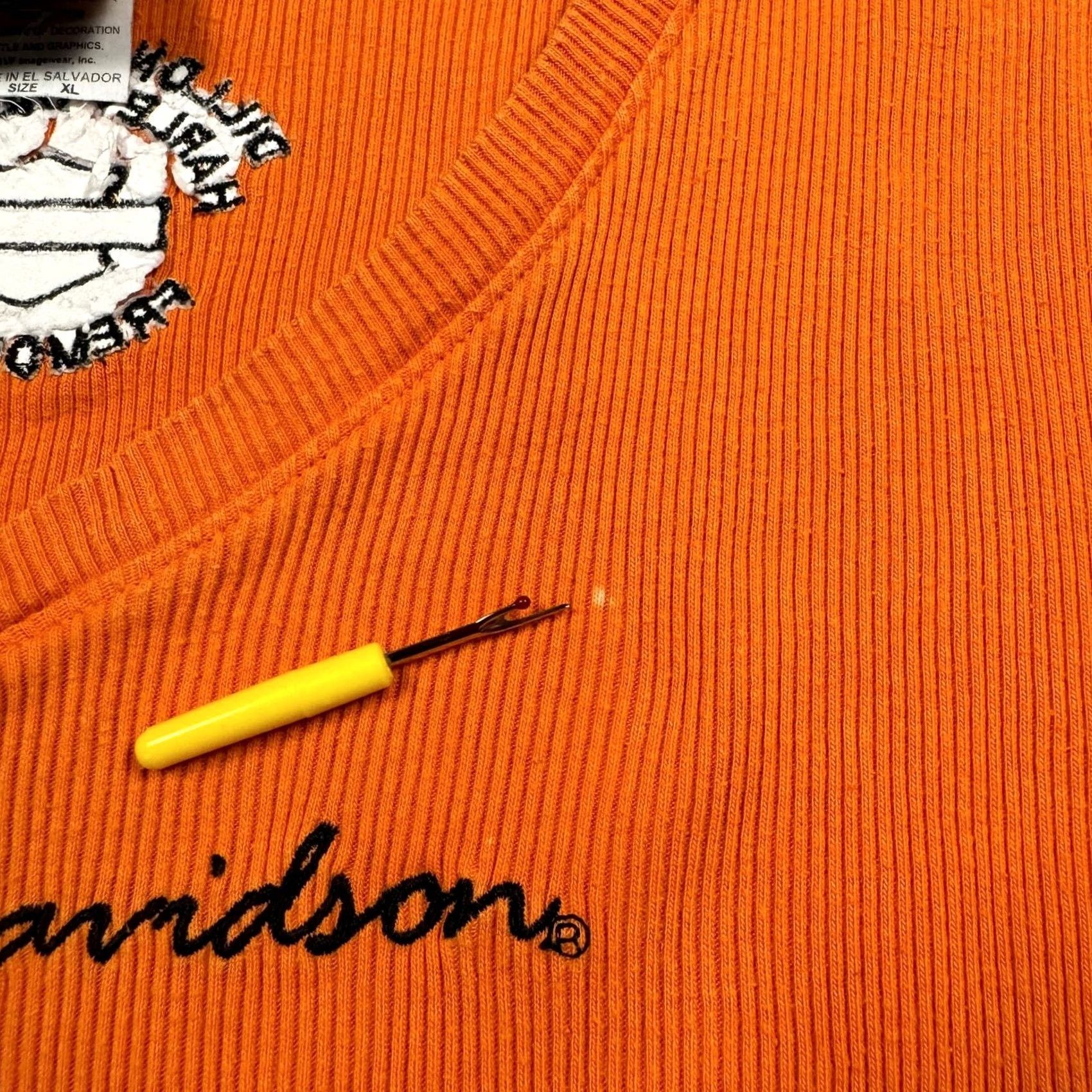 Harley Davidson VINTAGE Harley Davidson Shirt Women XL Embroidered Ribbed Short Sleeve 90s Biker Cars Orange Womens XL Embroidered Shirt Size XL / US 12-14 / IT 48-50 - 4 Thumbnail