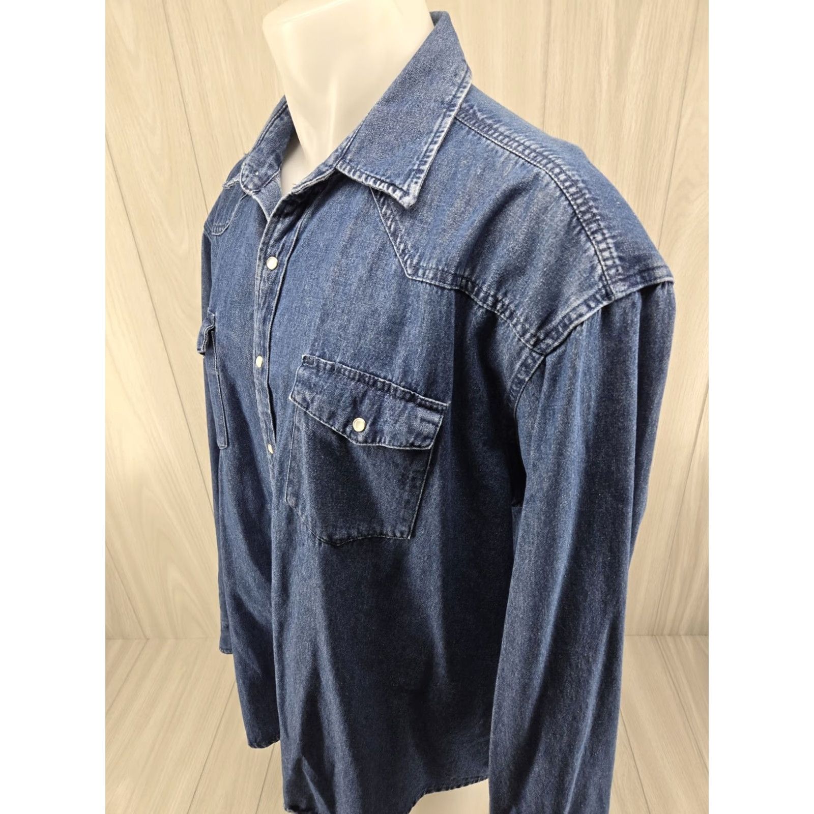 Wrangler Wrangler Shirt Button-Up Denim Long Sleeve Pearl Snap Western Trucker 2XL Mens Blue Cotton Size US XXL / EU 58 / 5 - 4 Thumbnail