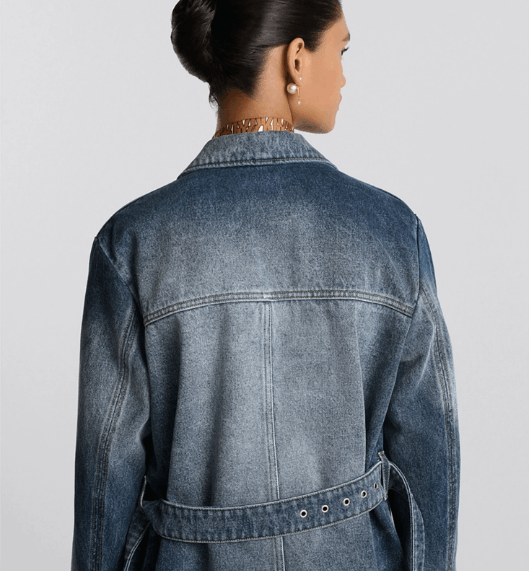 Dior o1w1db11225 452V59 Long Belted Jacket in Blue Size L / US 10 / IT 46 - 6 Thumbnail