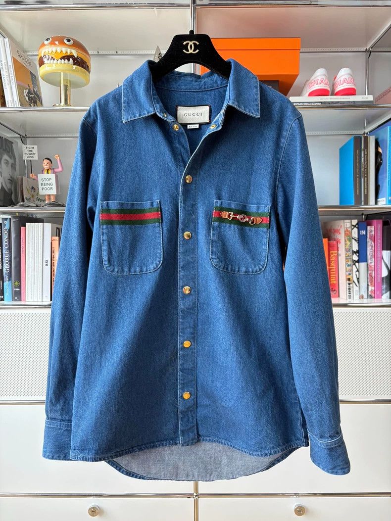 Gucci Gucci Classic horse buckle horsebit blue denim shirt Size US S / EU 44-46 / 1 - 1 Thumbnail