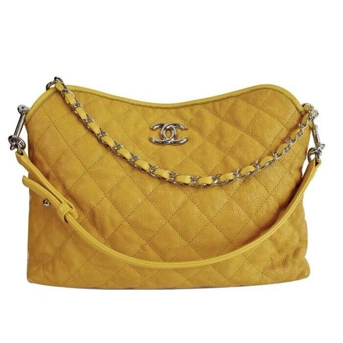 Chanel Chanel French Riviera Quilted CaviarLeather Hobo Bag Yellow Size ONE SIZE - 3 Thumbnail