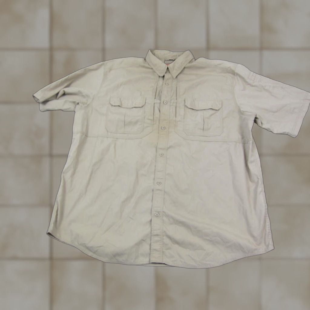 Vintage 5.11 Tactical Shirt 2XLT Beige Tan Short Sleeve Button-Up Collared Pockets Canvas Workwear 90s Mens Size US XXL / EU 58 / 5 - 1 Thumbnail