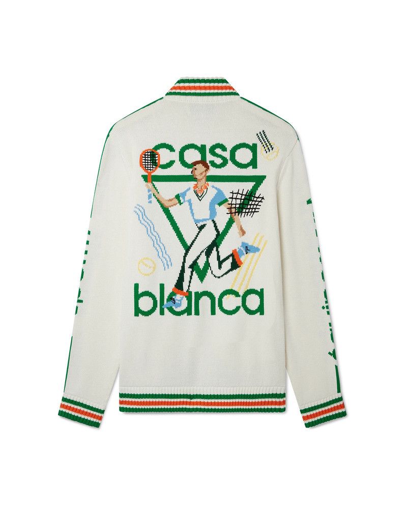 Casablanca o1mle0326 Le Jeu Intarsia Knit Jacket in White Size US L / EU 52-54 / 3 - 5 Thumbnail