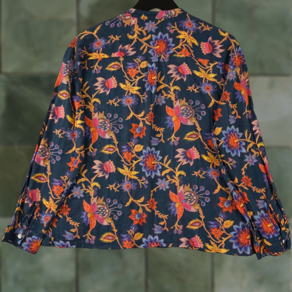 Vintage Natura Shirt Womens Medium Blue Orange Floral Button-Up Semi Sheer Textured Top Size M / US 6-8 / IT 42-44 - 1 Thumbnail