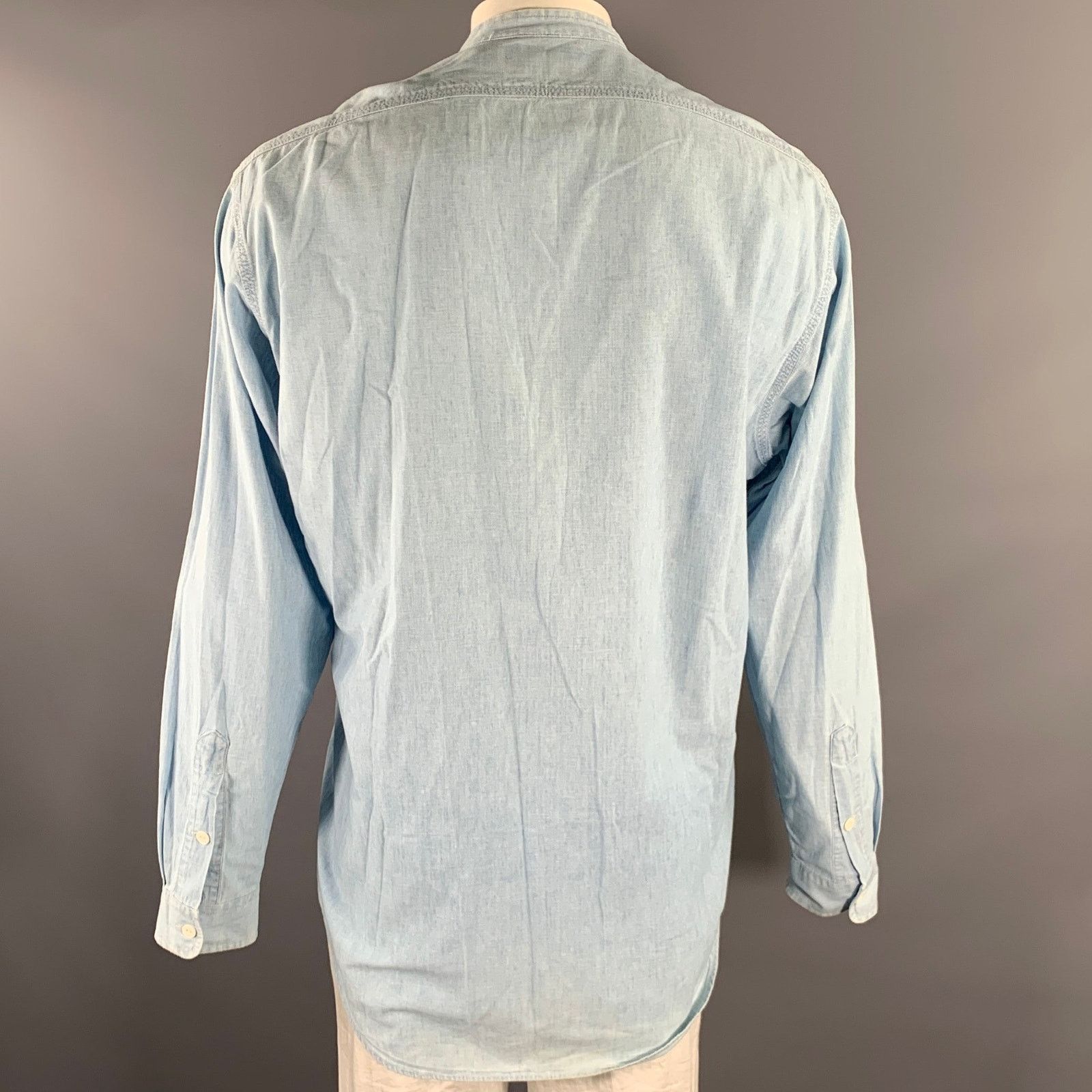 Ralph Lauren RRL RALPH LAUREN L Light Blue Band Collar Long Sleeve Shirt Size US L / EU 52-54 / 3 - 4 Thumbnail