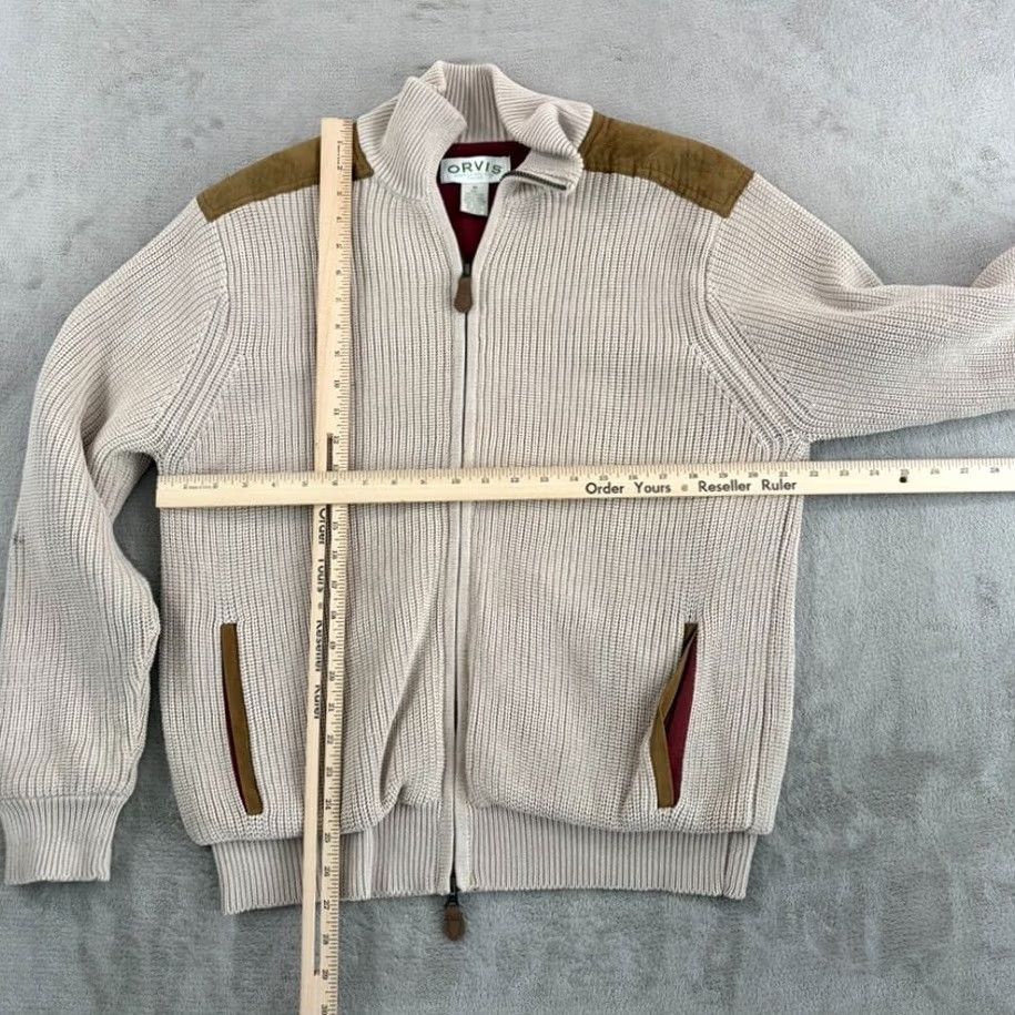 Orvis Orvis Suede Shoulder Patches Bomber Knit Jacket Beige Men M Lined Full Zip Pockets Zipper Casual Workwear Winter Fall Spring Outdoor Regular Coat Size US M / EU 48-50 / 2 - 6 Thumbnail