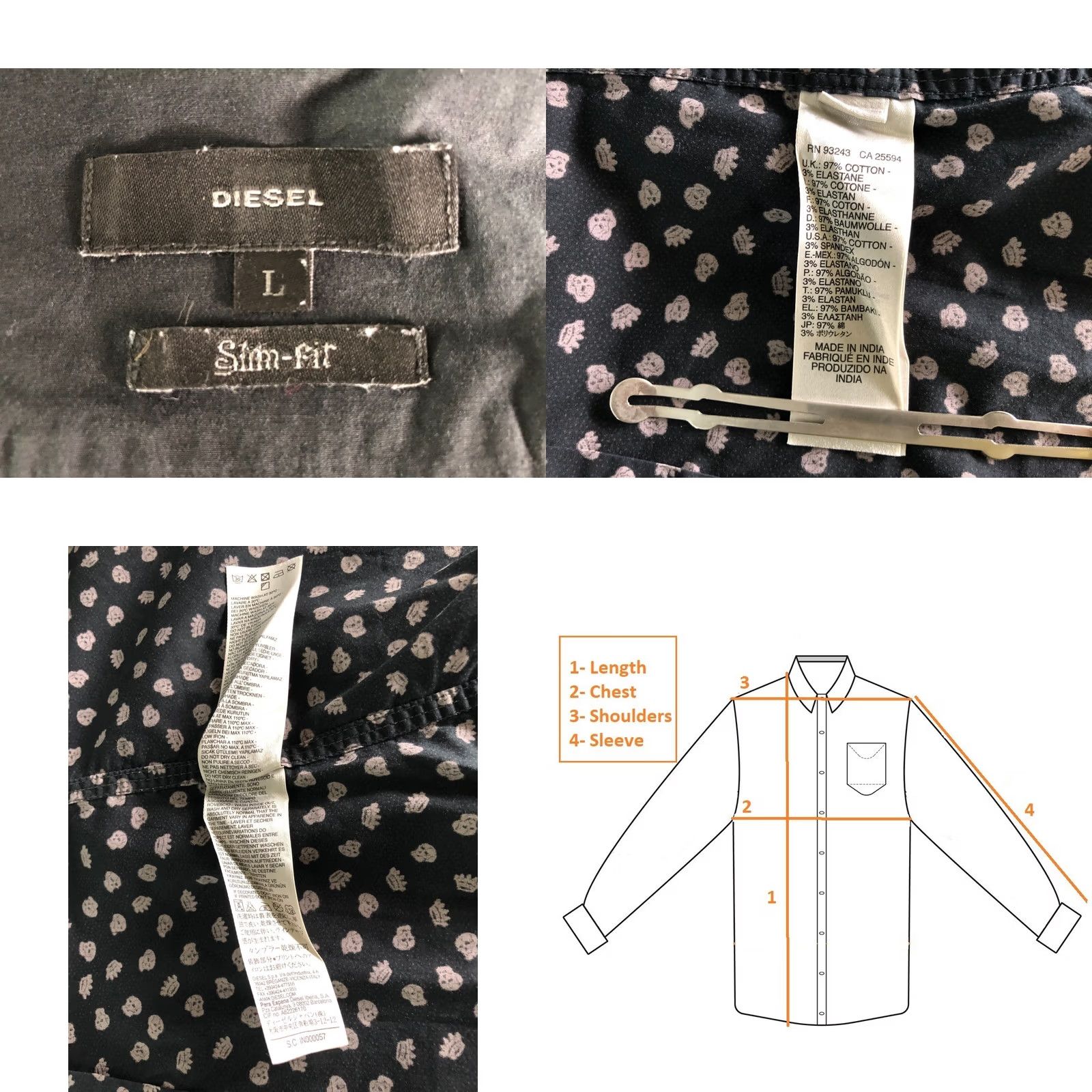 Diesel Diesel Shirt Mens L Black Men Size Cotton Blend Patterned Size US L / EU 52-54 / 3 - 9 Thumbnail