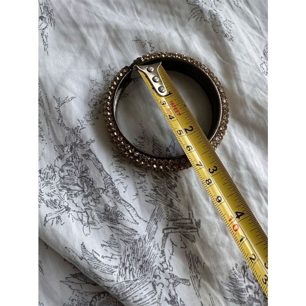 Vintage Vintage Gold & Black Rhinestone Bangle Bracelet Jewelry Size ONE SIZE - 8 Thumbnail