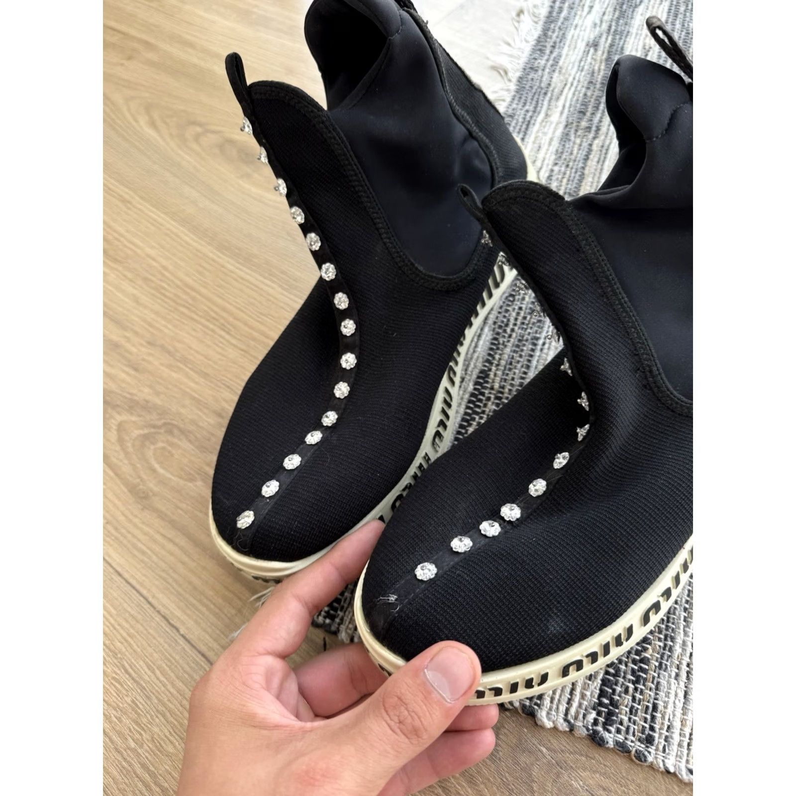 Miu Miu VINTAGE Miu Miu High Top Sneakers Knit Black Shoes 39 US 8.5 Woman Shadow Logo Retro City Avant Garde Size M / US 6-8 / IT 42-44 - 6 Thumbnail