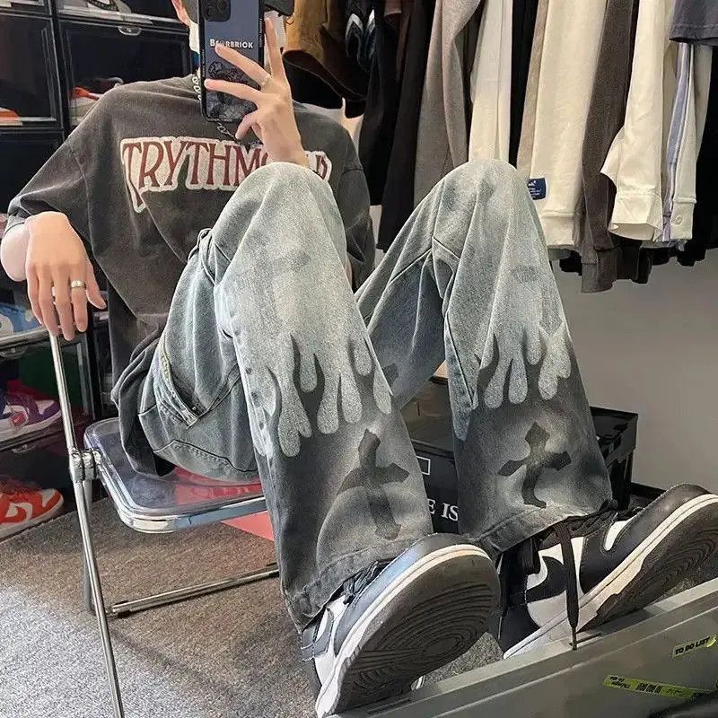 Japanese Brand High Street Cross Print Punk Rock Style Jeans Pants Size US 32 / EU 48 - 5 Thumbnail