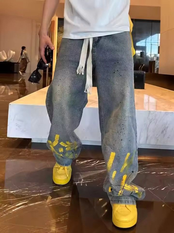 Designer Streetwear Trendy Custom Baggy Straight Punk Jeans Pants Size US 30 / EU 46 - 1 Thumbnail