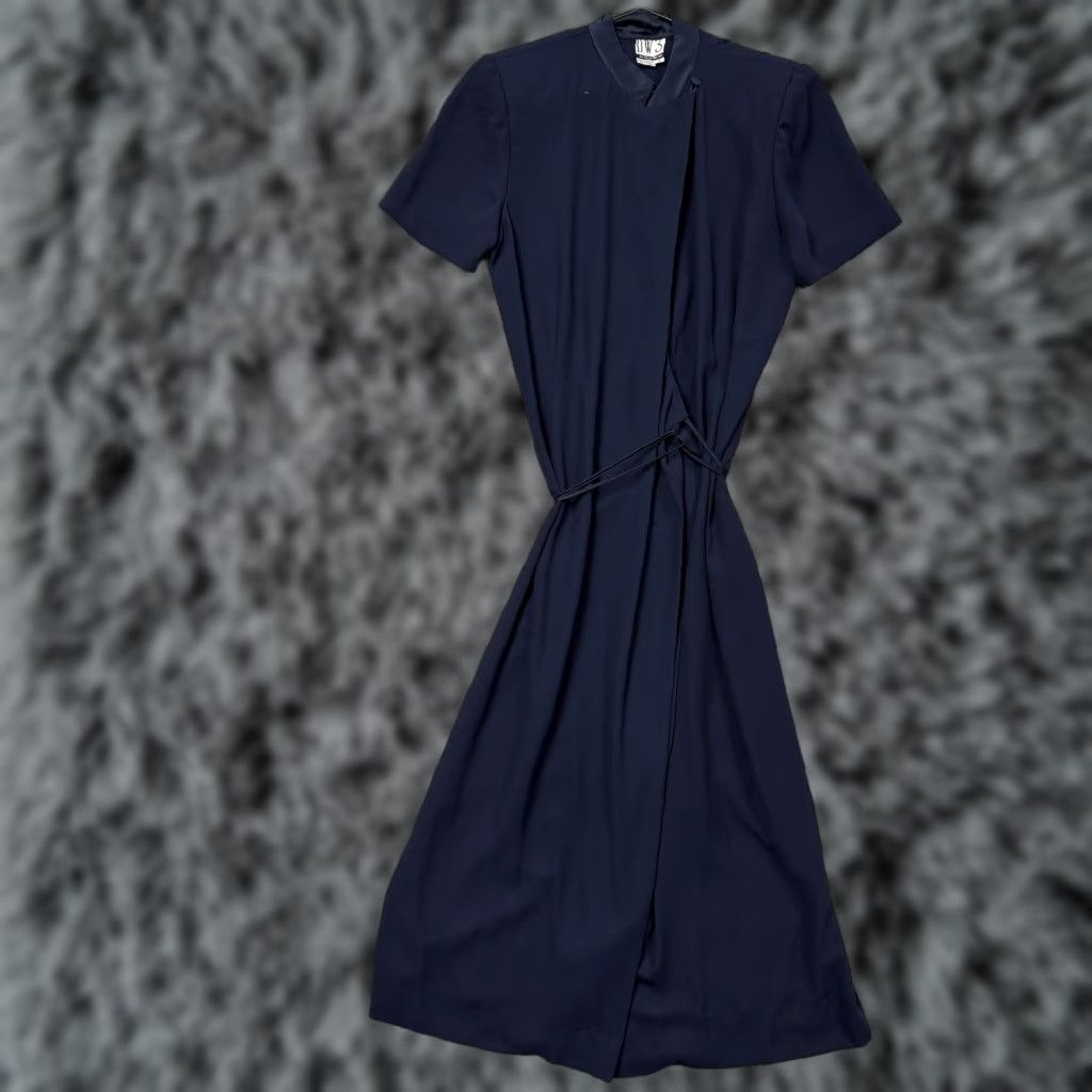 Vintage VINTAGE DW3 for David Warren Dress Navy Collared Workwear Office Chic Woman 8 Blue Short Sleeve A-Line Maxi Size M / US 6-8 / IT 42-44 - 1 Thumbnail
