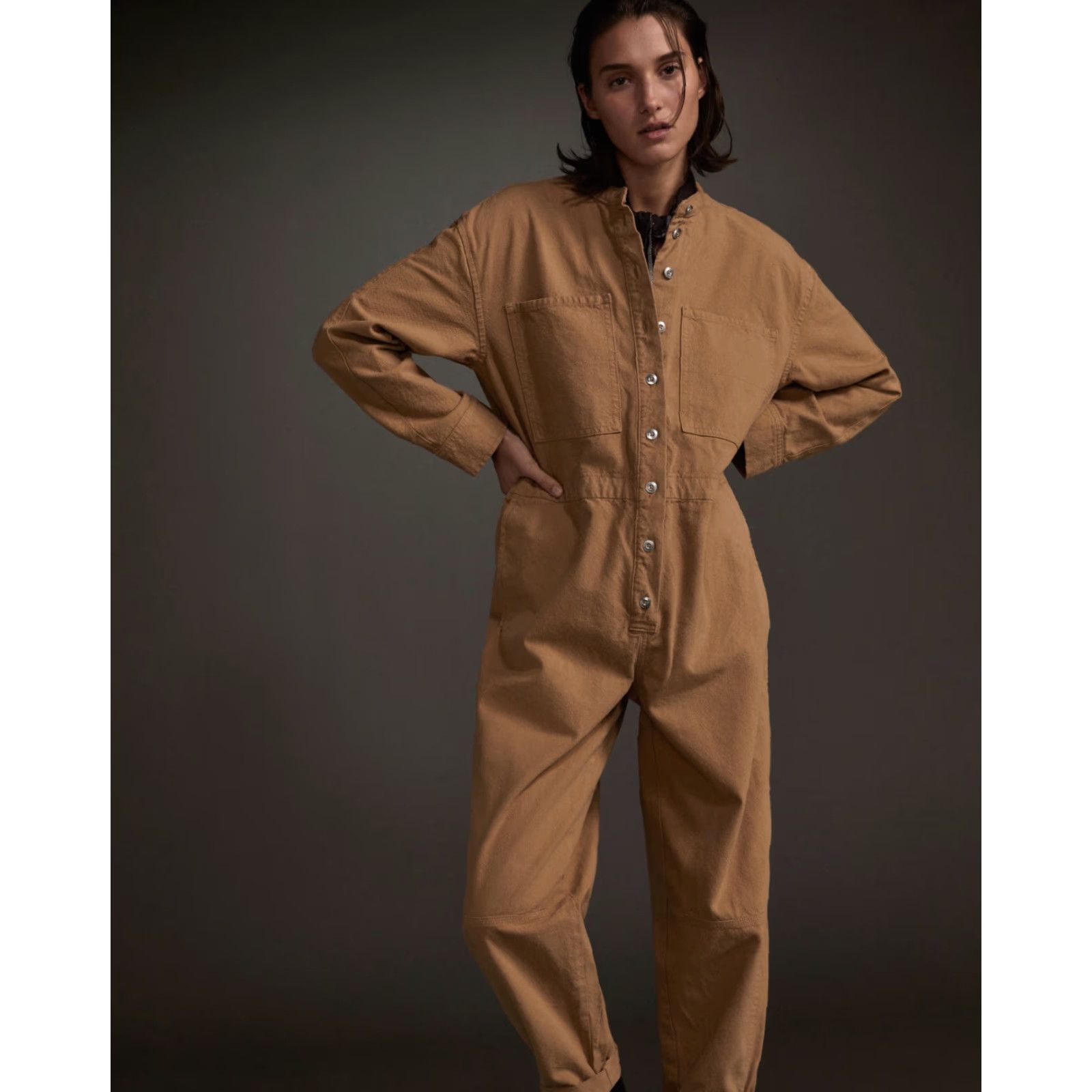Everlane Everlane Coverall Jumpsuit One-Piece Long Sleeve Mock Neck XXS Beige Organic Cotton Canvas Women Regular Tight-Fit NWT Size 24" / US 00 / IT 34 - 2 Thumbnail