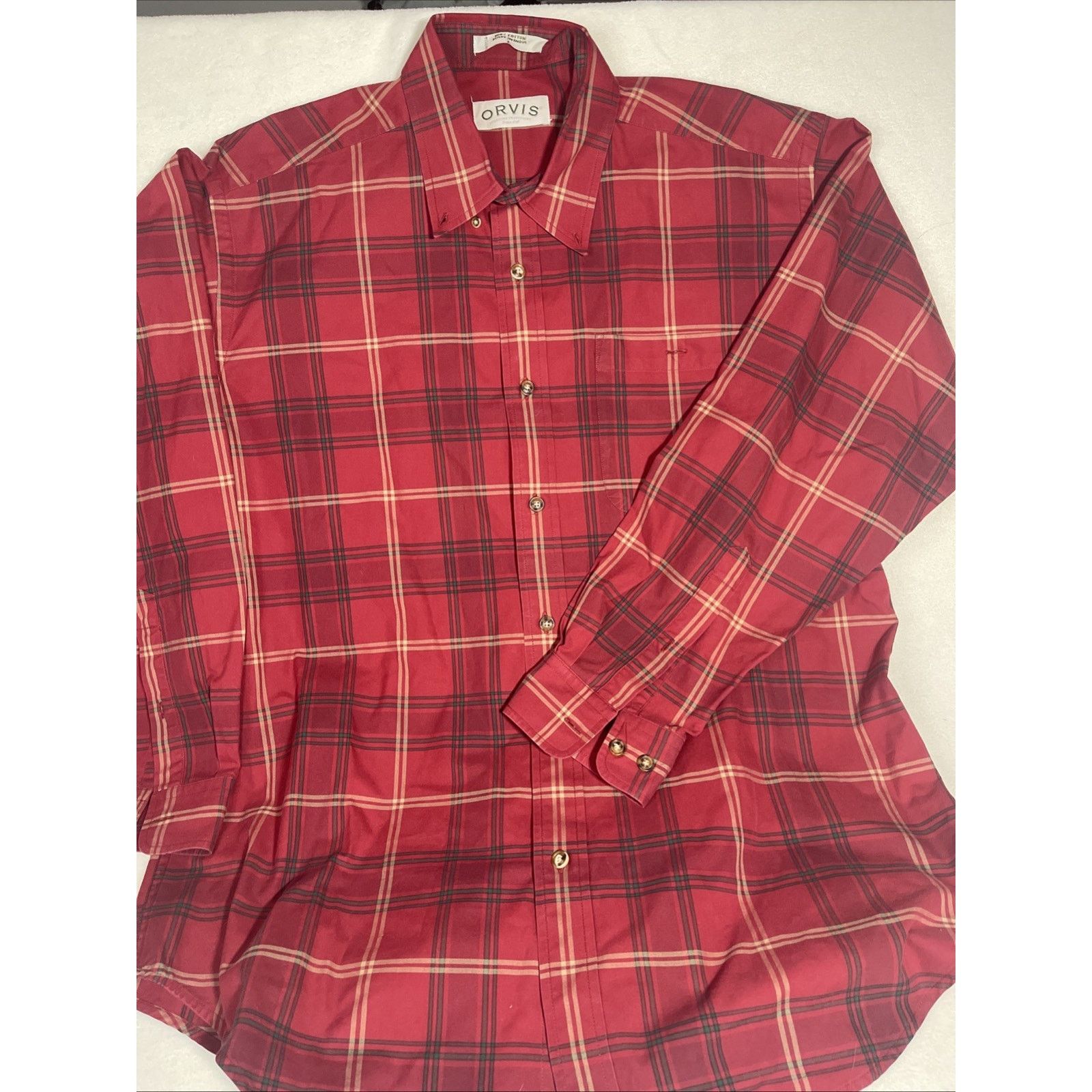 Orvis Orvis Button Down Shirt Men’s LG Dark Red/Tan Plaid L/S Size US L / EU 52-54 / 3 - 1 Thumbnail