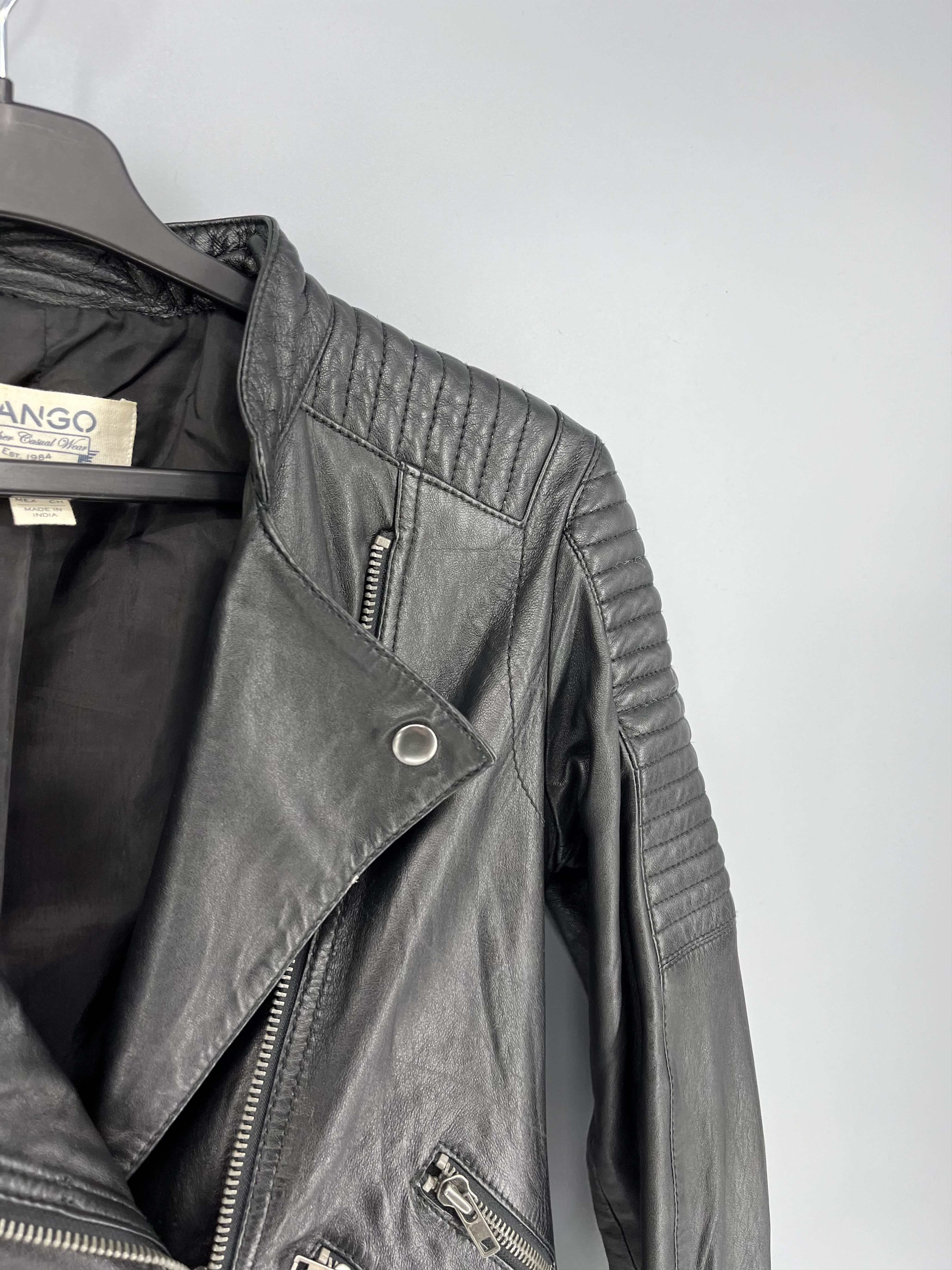 Leather Mango Black Leather Biker Jacket Racing Moto HONDA BMW Size S / US 4 / IT 40 - 6 Thumbnail