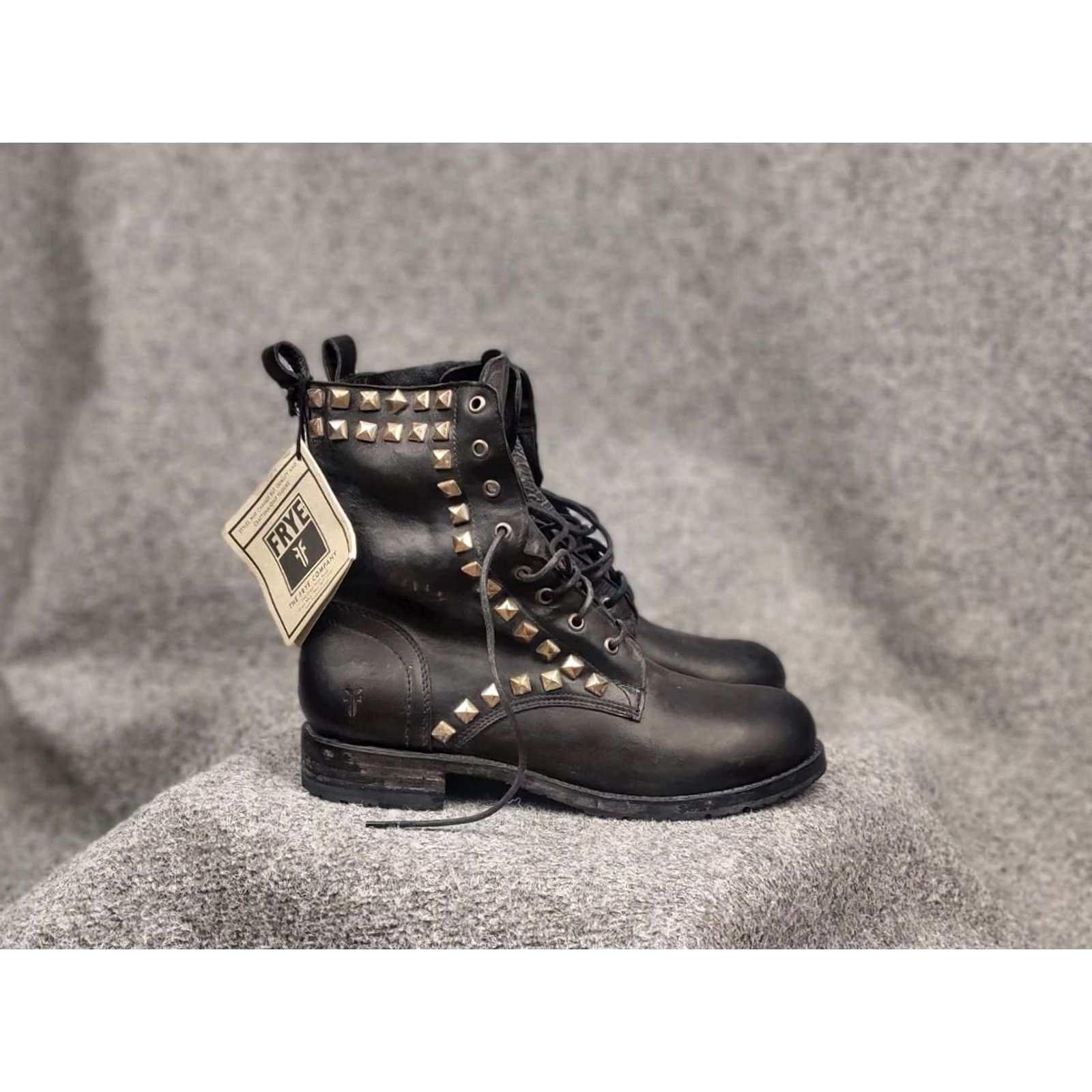 Frye Frye Design Rogan Studded Lace Tall Black Leather Ankle Boots Size US 11 / IT 41 - 2 Thumbnail
