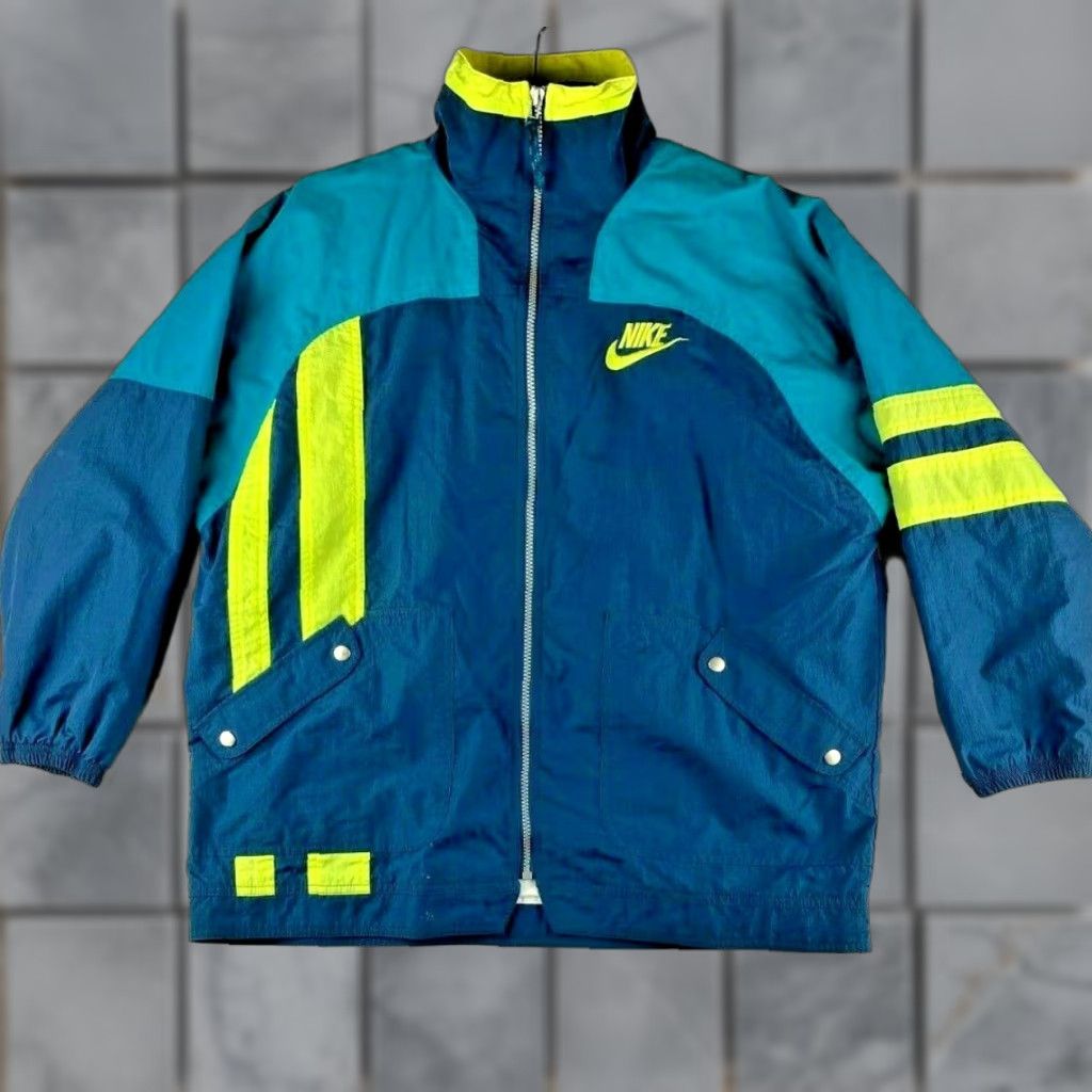 Nike VINTAGE Nike Windbreaker Jacket Mens L 90s Full Zip Neon Blue Nylon Windbreaker Size US L / EU 52-54 / 3 - 1 Thumbnail