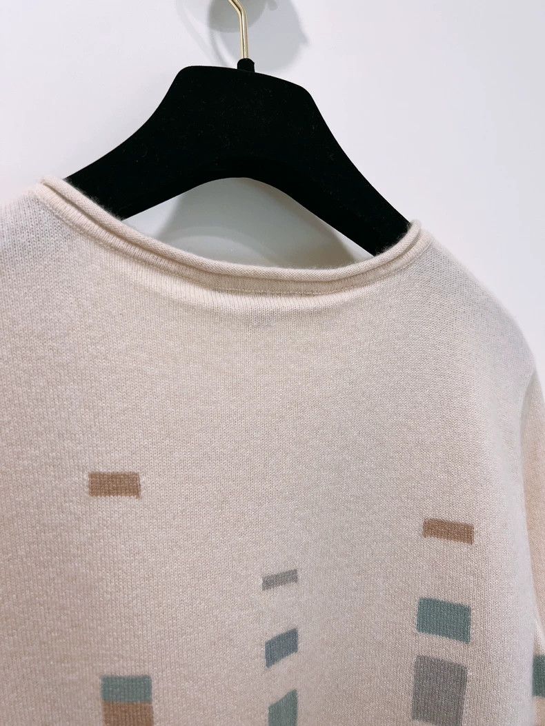 Loro Piana LORO PIANA Square mosaic beige baby cashmere knit sweater Size L / US 10 / IT 46 - 7 Thumbnail