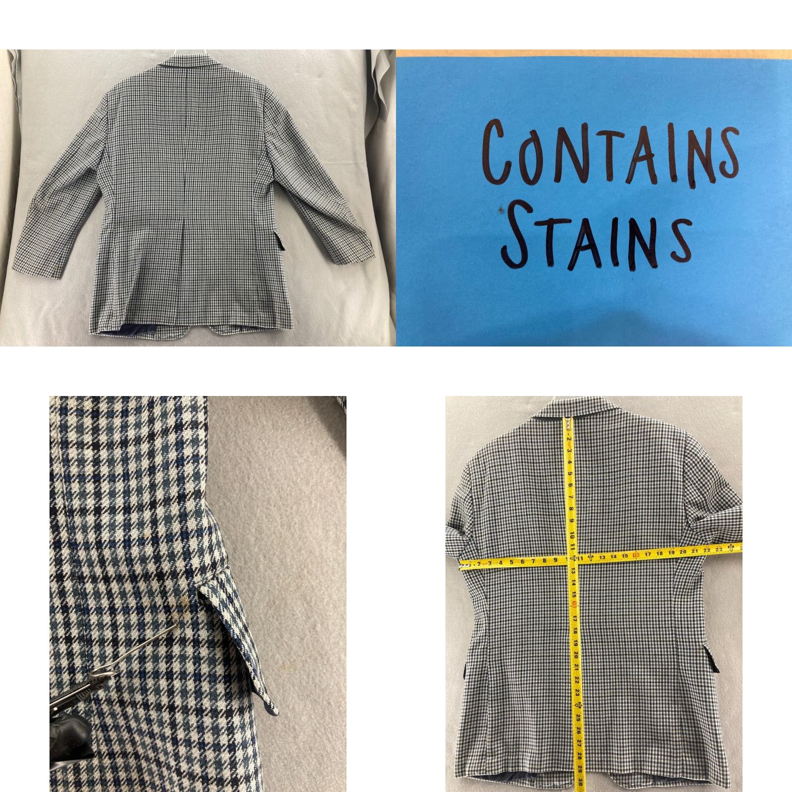 VINTAGE Hart Schaffner Marx Blazer Mens 44R Wool Gray Plaid Notch Lapel Single-Breasted Two-Button USA Made 1940s 50s Mens