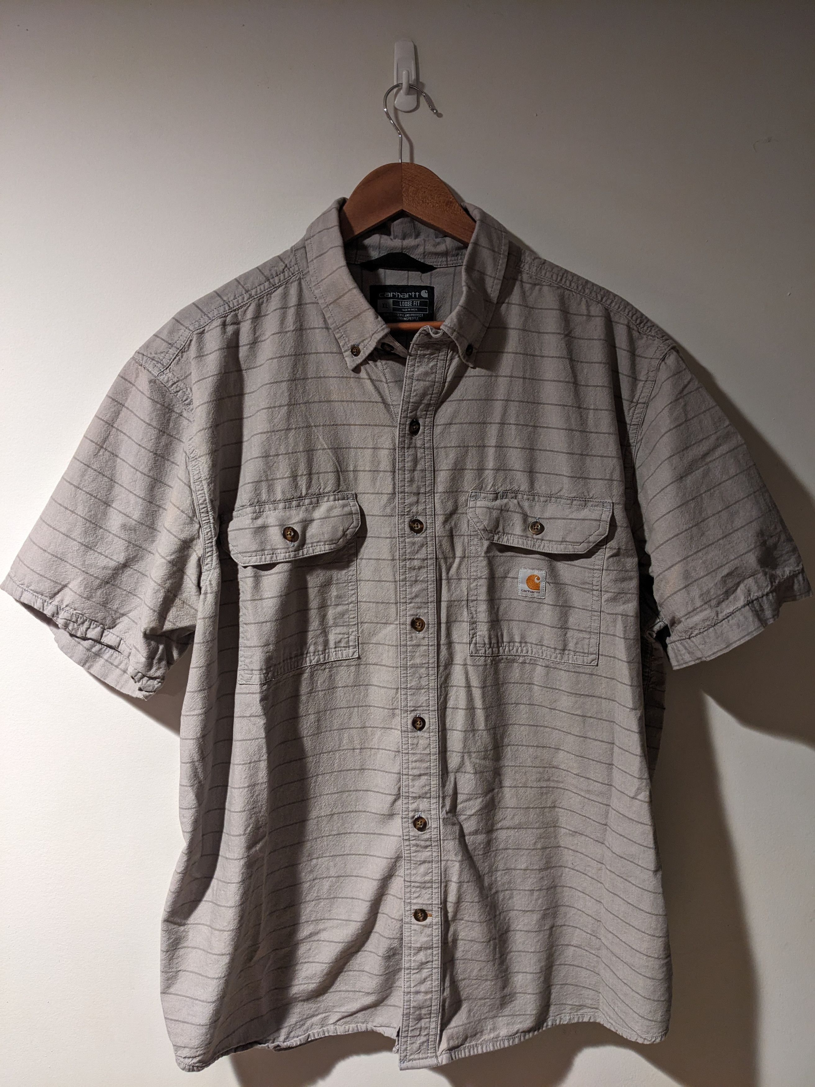 Carhartt × Vintage Carhartt Loose Fit Gray Stripe X-Large Button Up Shirt Size US XL / EU 56 / 4 - 1 Thumbnail
