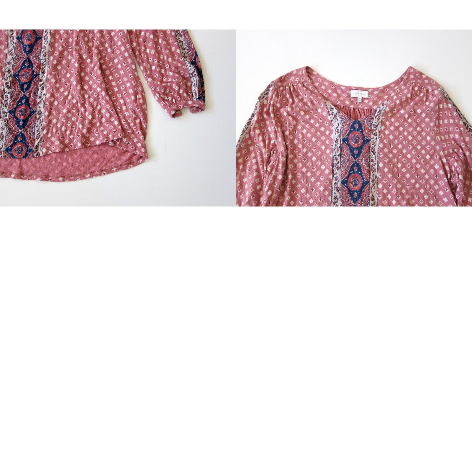 Lucky Brand Lucky Brand Tunic Women 1X Pink Blue Floral Cotton Stretch Long Sleeve Blouse Size XL / US 12-14 / IT 48-50 - 8 Thumbnail