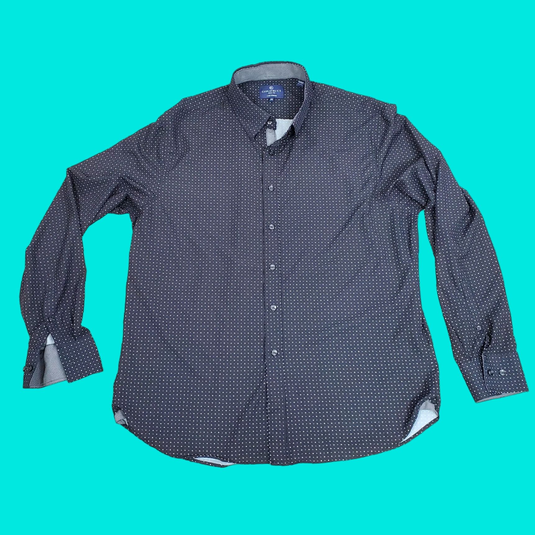 Vintage Con.Struct Shirt Mens XL Black Gray Button Up 4 Way Stretch Performance Slim Button-Down Collar Size US XL / EU 56 / 4 - 1 Thumbnail
