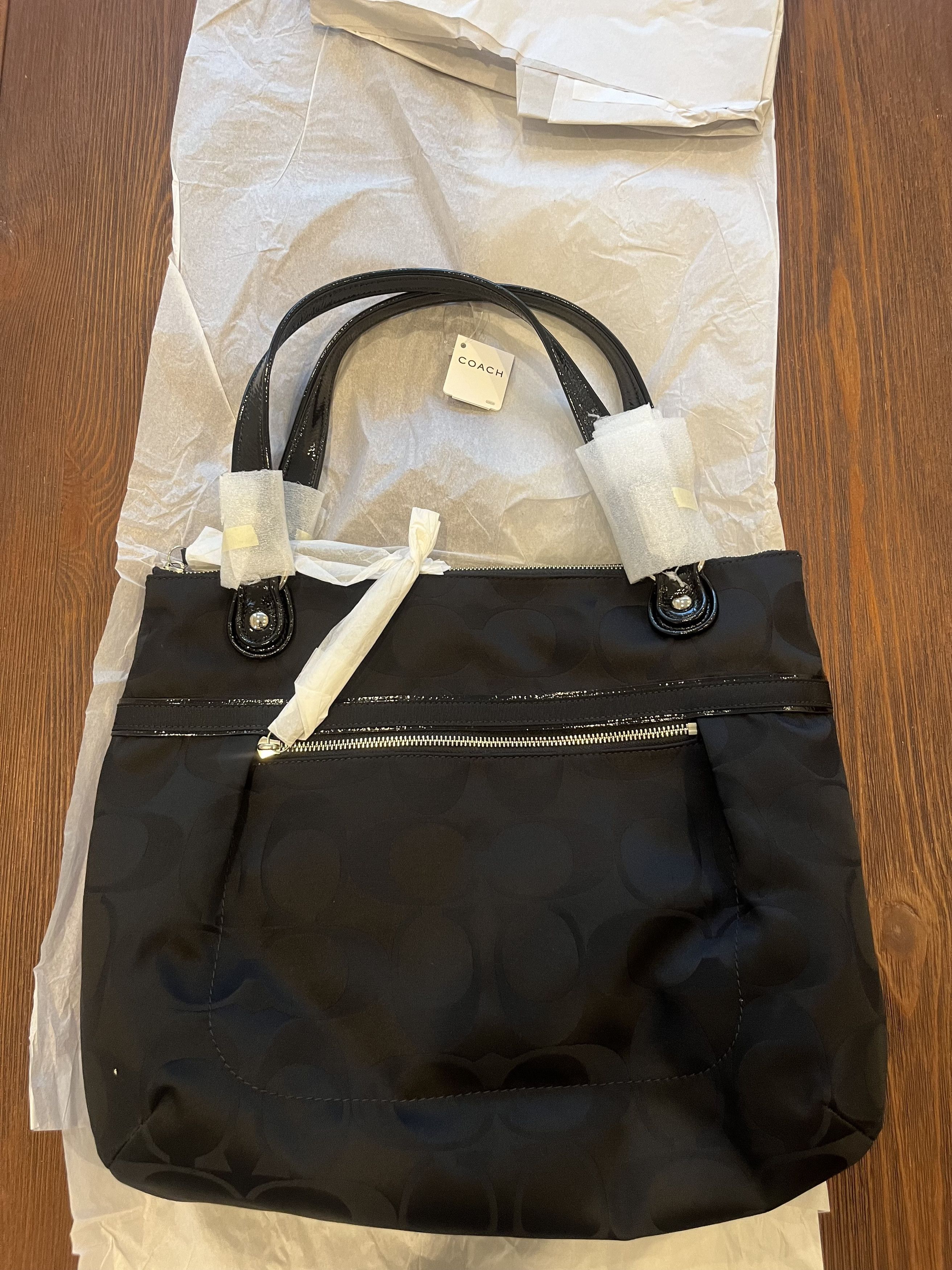 Coach Coach Poppy Metallic Sateen Glam Tote Black Silver Size ONE SIZE - 2 Thumbnail