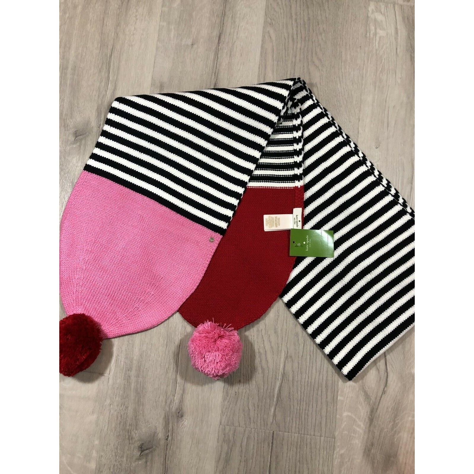 Kate Spade Kate Spade Stripe Pom Pom Scarf Blockcolors Stripe Charm Red Size ONE SIZE - 4 Thumbnail
