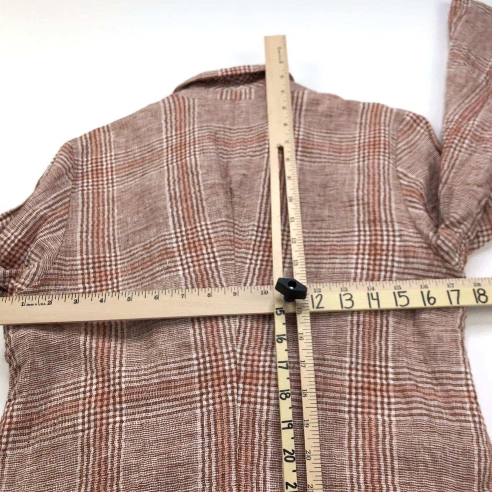 J. Jill J.Jill Blazer Jacket Orange Size M Petite Oversized Linen Cotton Blend Button Closure Collared Knit Pattern Plaid Women Slim/Relaxed Fit (Jacket) Size M / US 6-8 / IT 42-44 - 7 Thumbnail
