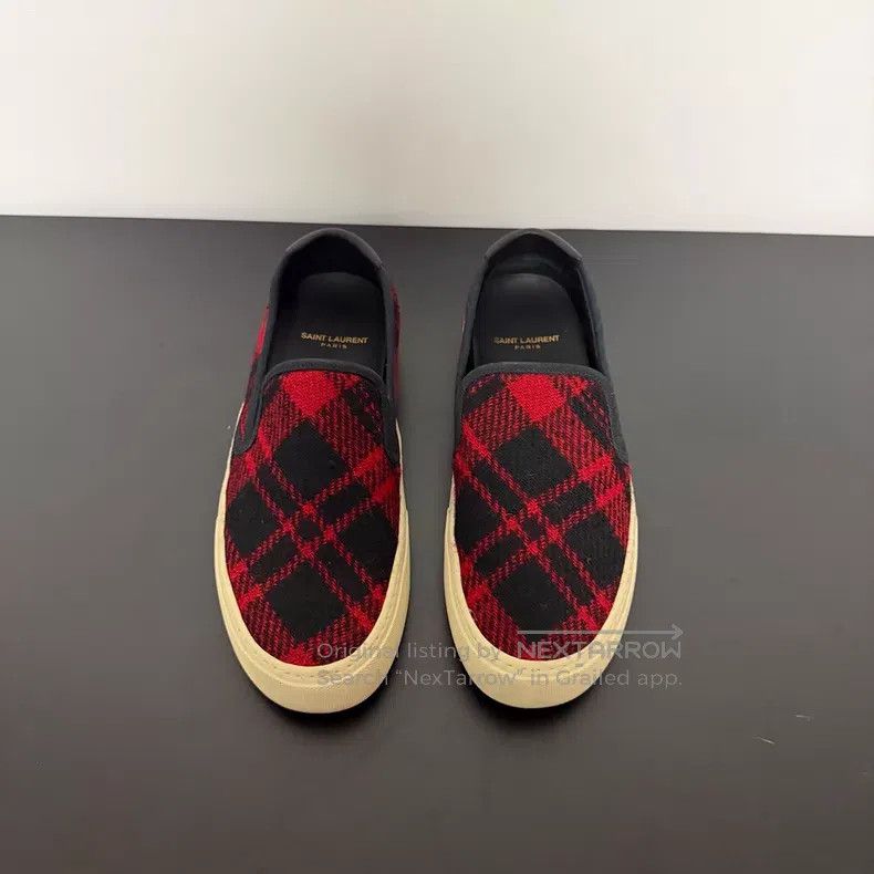 Saint Laurent Paris Saint Laurent Paris Black and Red Plaid Tweed Casual Shoes Size US 7 / EU 40 - 2 Thumbnail