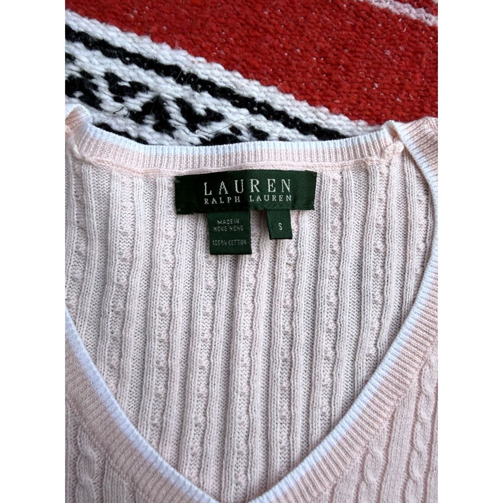 Ralph Lauren VINTAGE? Lauren Ralph Lauren Cable Knit Sweater Womens Small Pink Preppy EUC Size S / US 4 / IT 40 - 6 Thumbnail