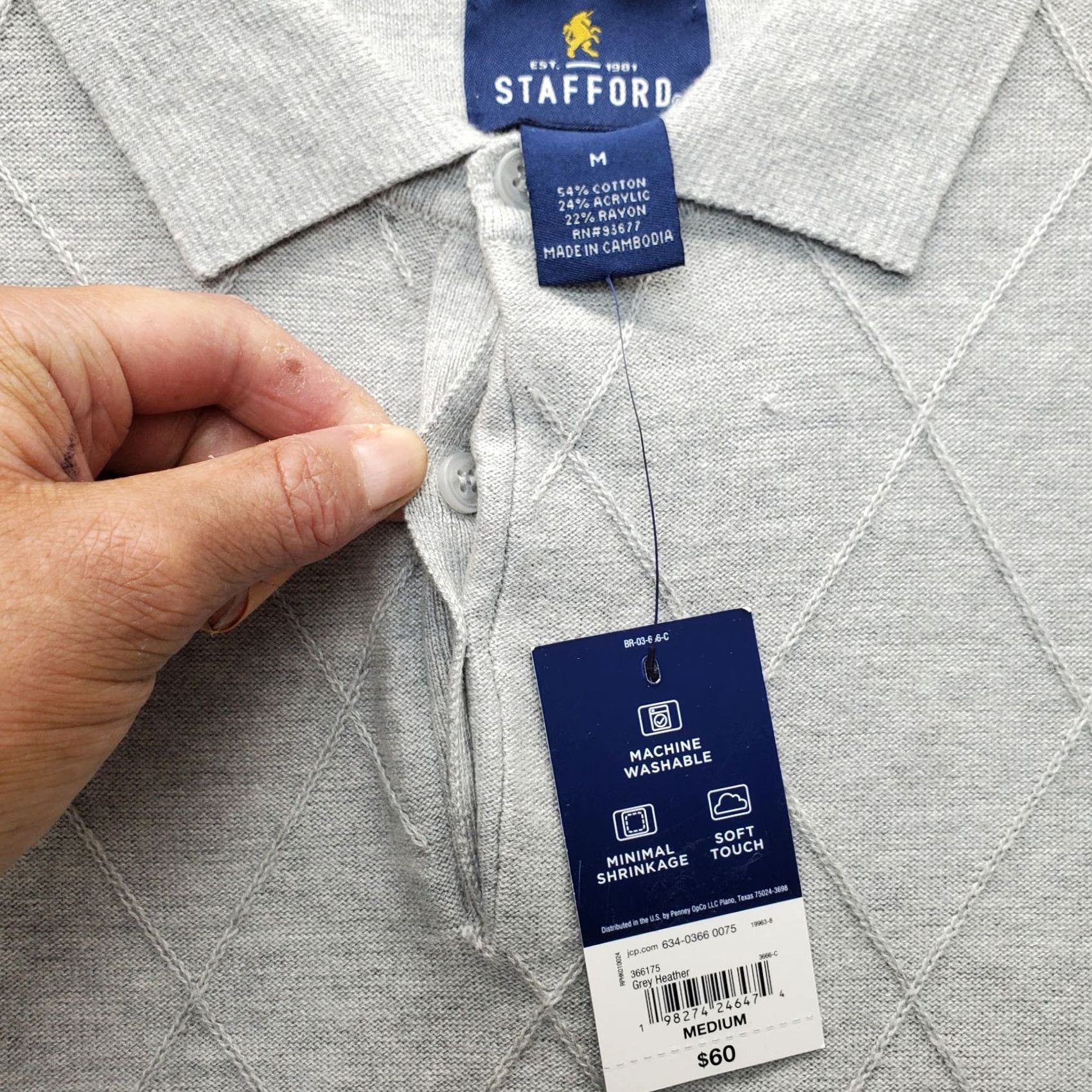 Stafford Stafford Polo Shirt Mens M Gray Polo Shirt Mens Gray Heather Short Sleeve Cotton Stafford Sportswear Shirt Mens Black? Size US M / EU 48-50 / 2 - 7 Thumbnail
