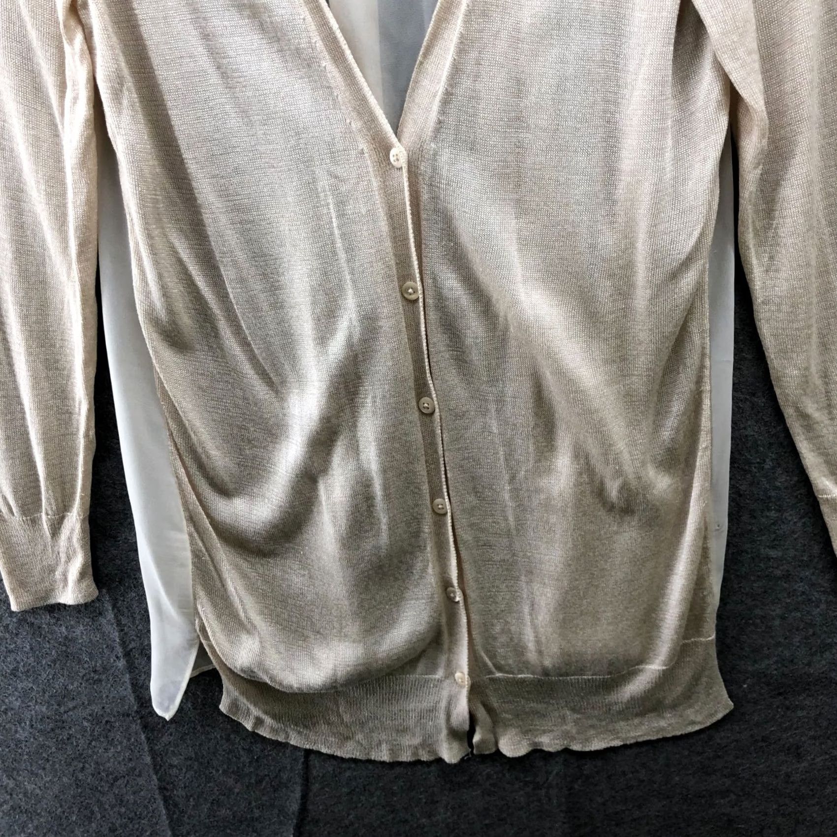 NIC+ZOE Nic+Zoe Cardigan Womens M Cream Button Front Chiffon Lightweight Knit Long Sleeve V-Neck Solid Vintage: No Size M / US 6-8 / IT 42-44 - 4 Thumbnail