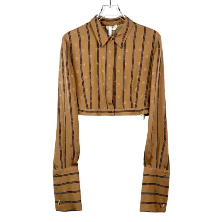 Fendi Fendi Textured Collar Brown Striped Silk Long-Sleeve Shirt Size M / US 6-8 / IT 42-44 - 1 Thumbnail
