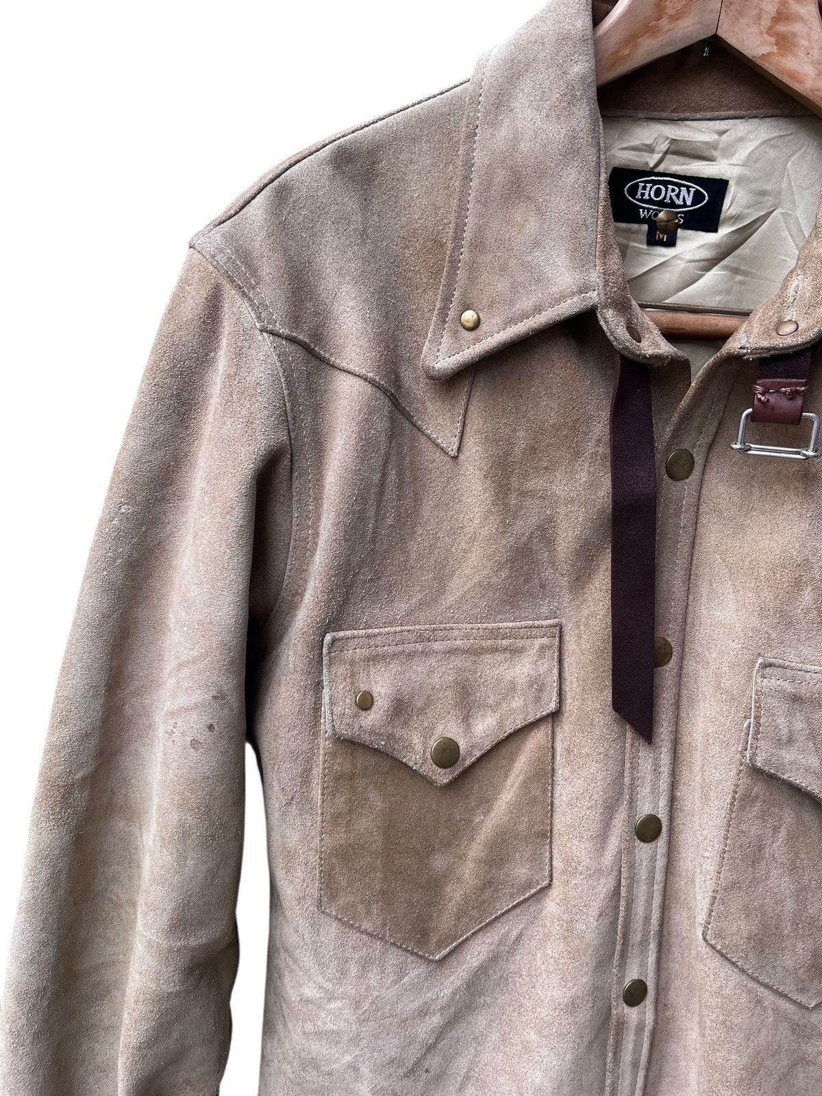Genuine Leather Light brown suede Horn works leather shirt Size US M / EU 48-50 / 2 - 3 Thumbnail