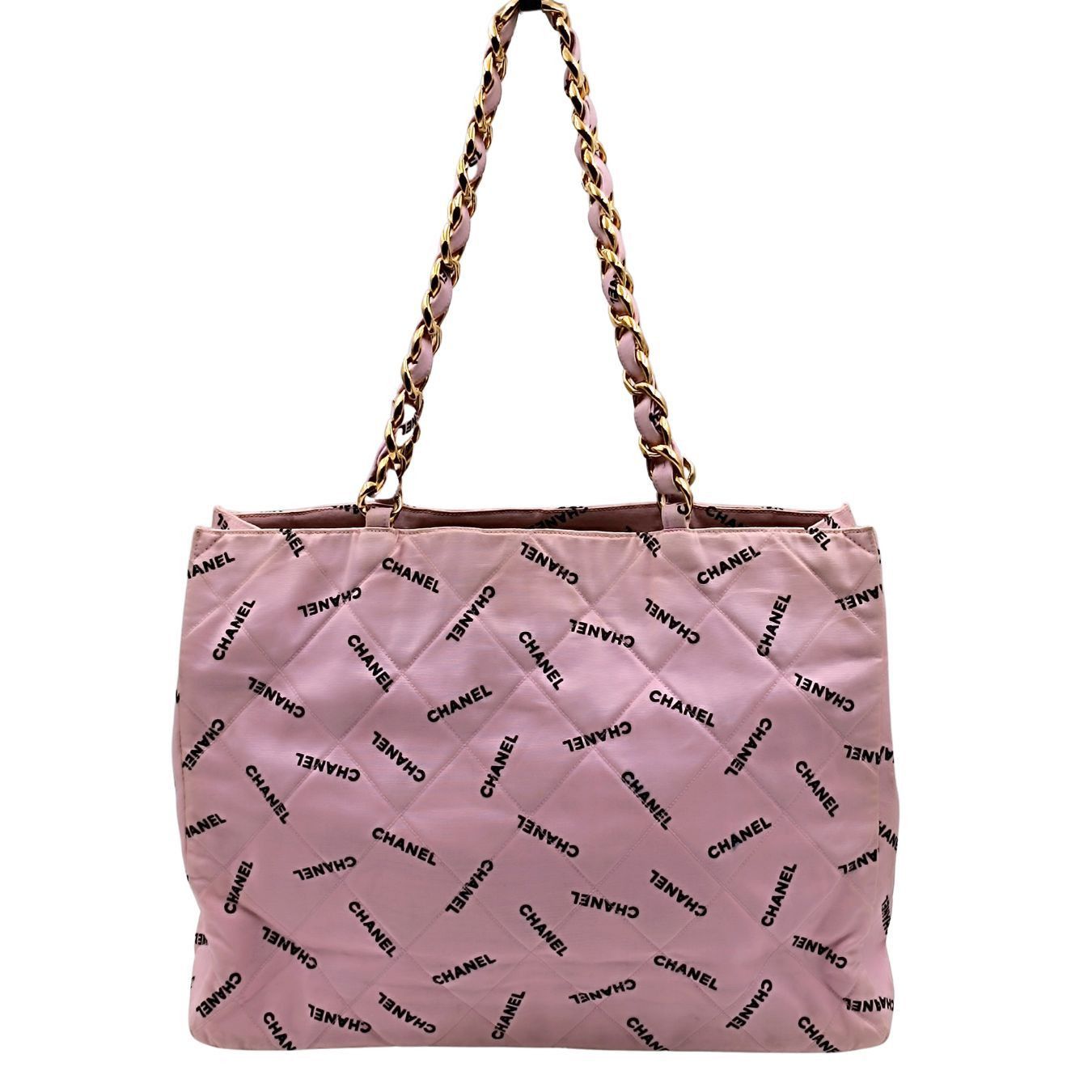 image of Chanel Vintage Pink Canvas Shoulder Bag With Chain, Women's