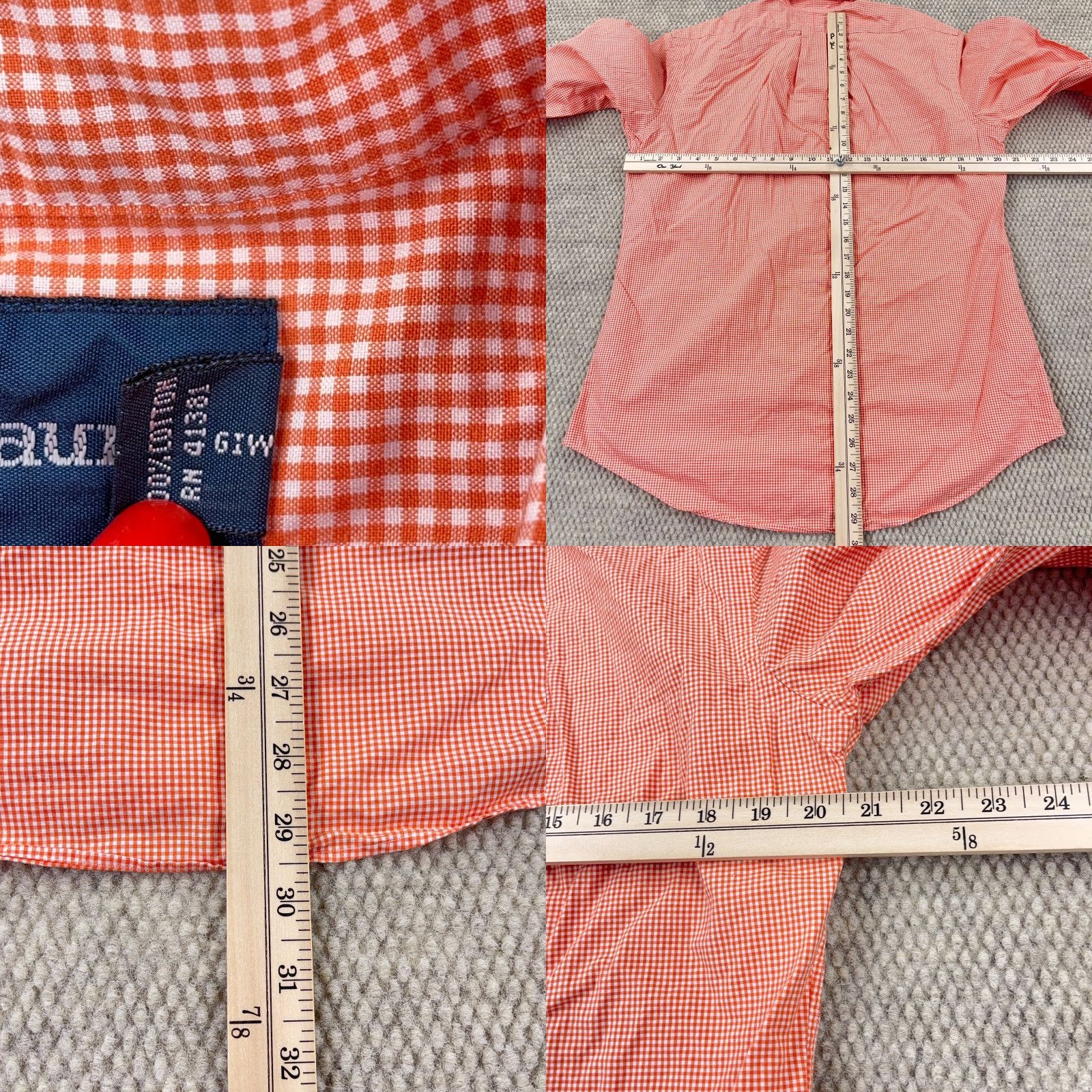 Ralph Lauren Ralph Lauren Shirt Men Medium Orange Button-Up Custom Fit Gingham Poplin Dress Shirt Size 40R - 8 Thumbnail