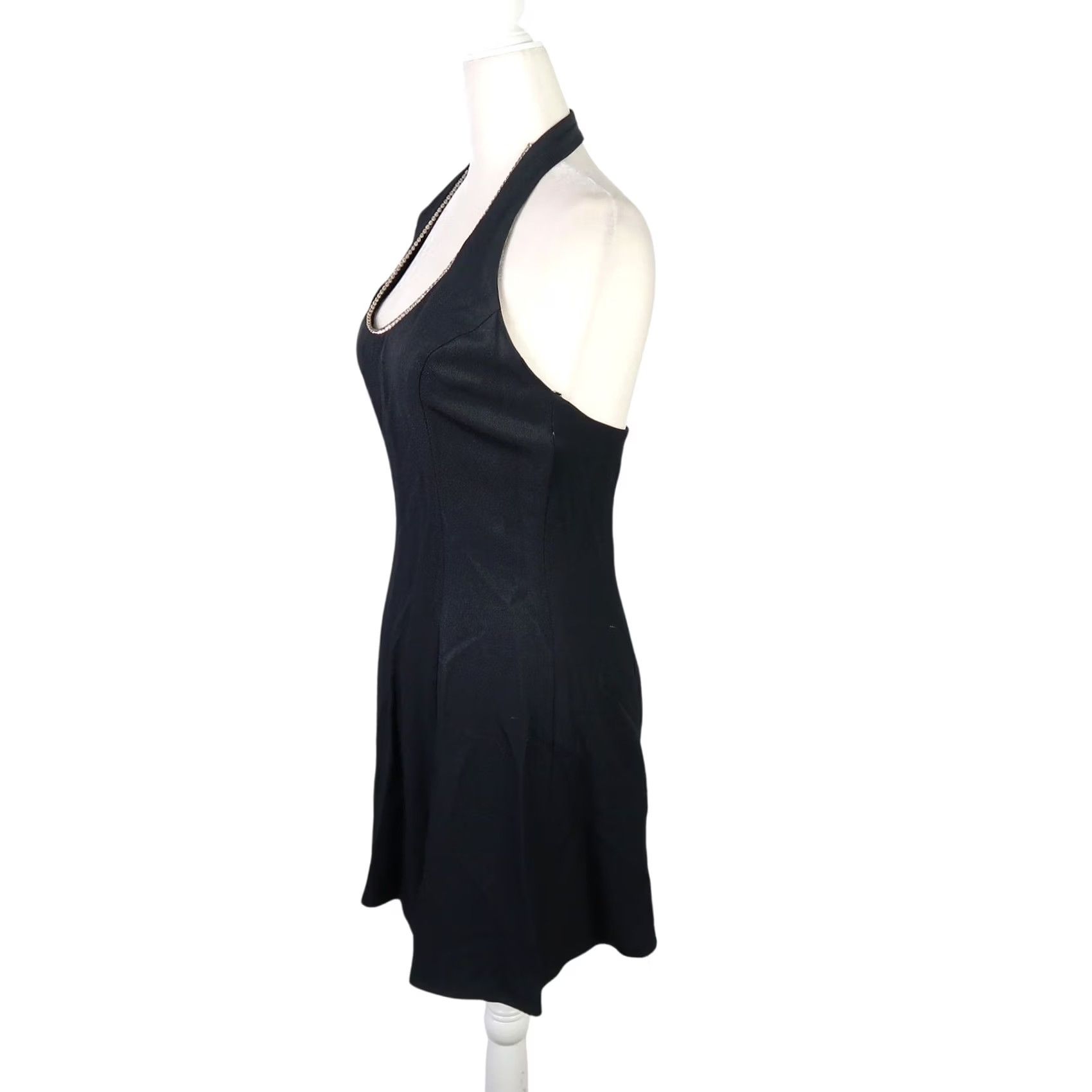 Jessica McClintock VINTAGE Jessica McClintock Gunne Sax Black Rhinestone Halter Mini Dress 6 Womens Party Cocktail 90s Size M / US 6-8 / IT 42-44 - 3 Thumbnail