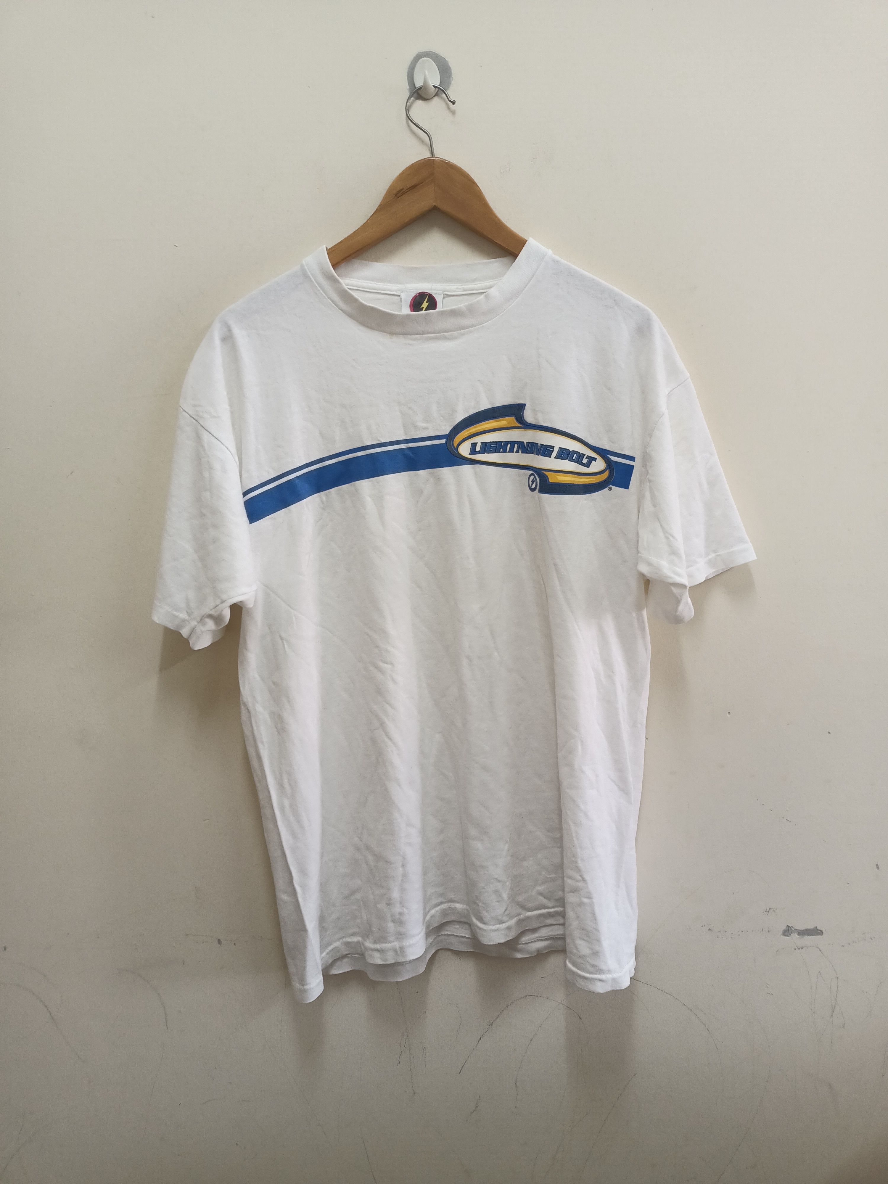 image of Vintage Lightning Bolt Surfing T-Shirt Made In Usa in White, Men's (Size Large)