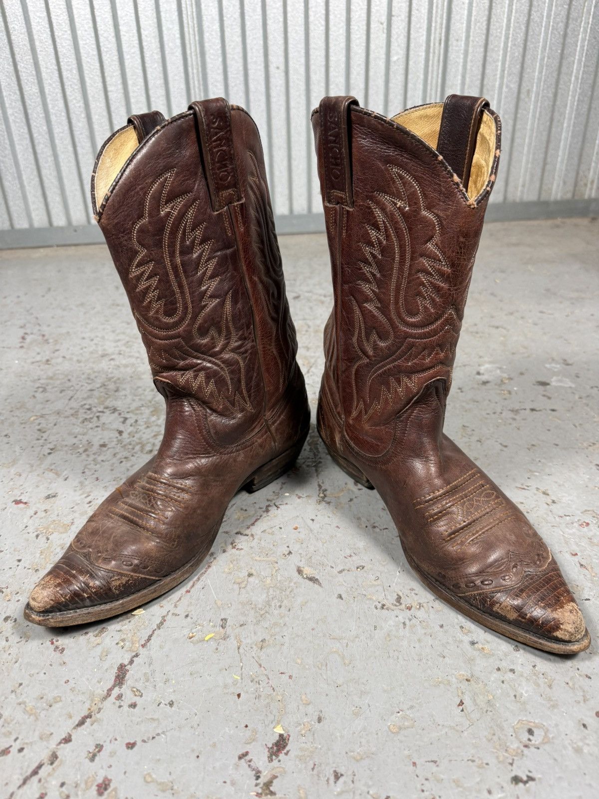 Sancho Boots 90s Vintage Sancho Spain Distressed Cowboy Boots Pointy Toes Size US 8 / EU 41 - 10 Thumbnail