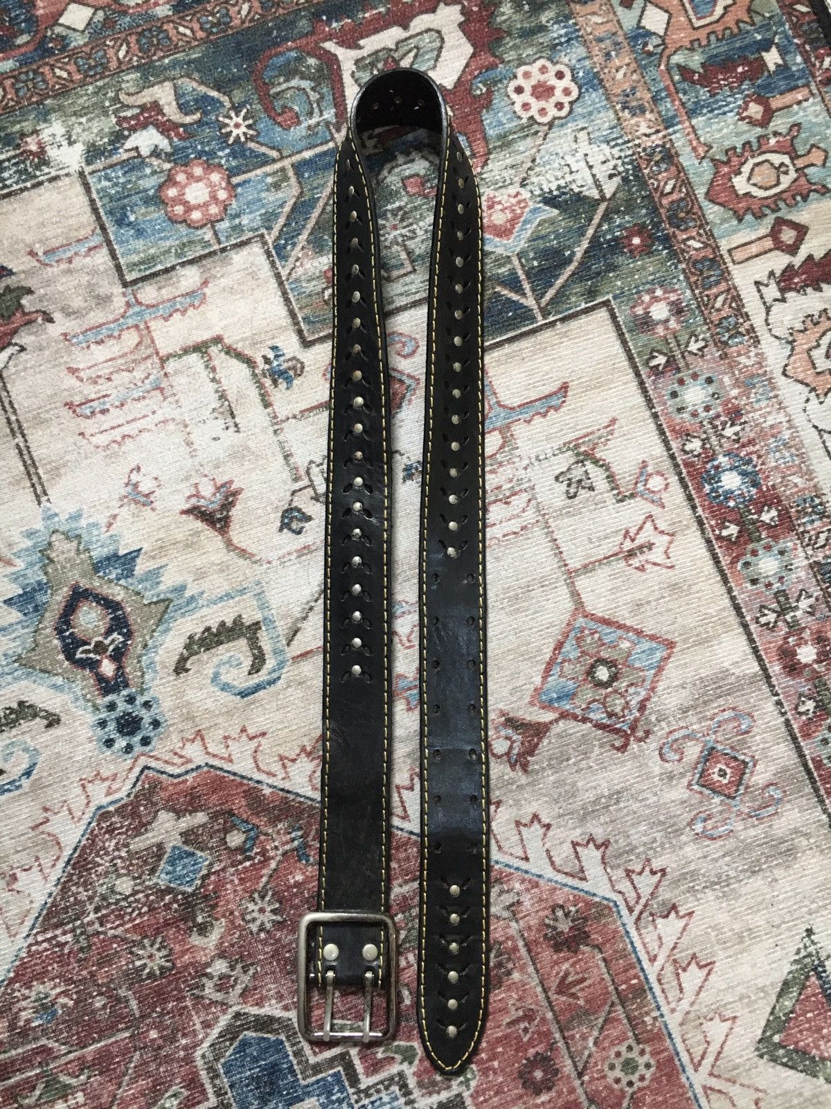 If Six Was Nine × Japanese Brand × Le Grande Bleu (L.G.B.) Black Leather 2 prongs Studded Belt Size ONE SIZE - 1 Thumbnail