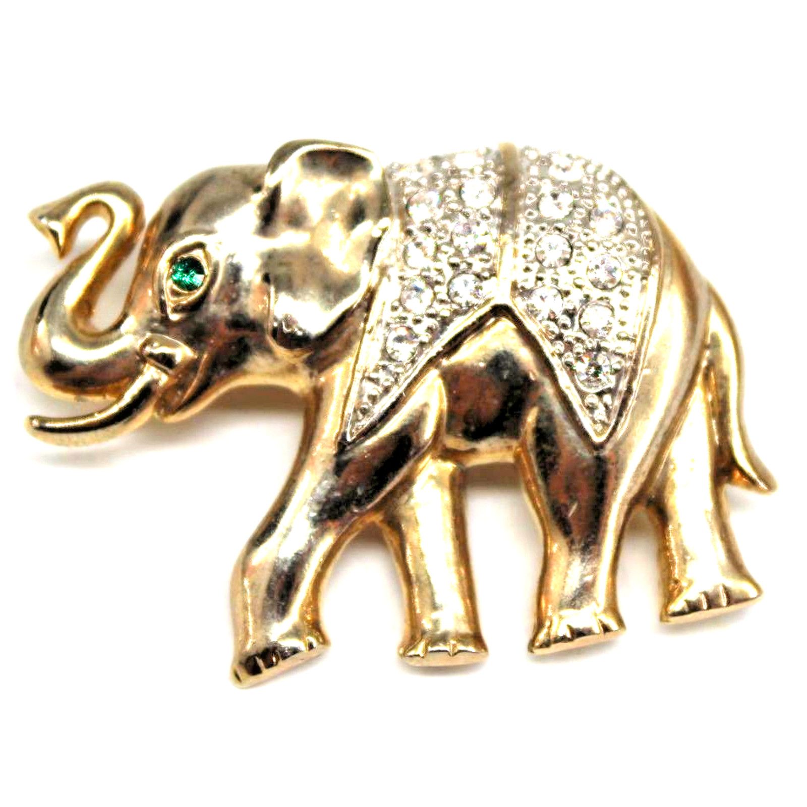 Other Rhinestone Studded Gold Tone Elephant Brooch Green Eye Size ONE SIZE - 1 Thumbnail