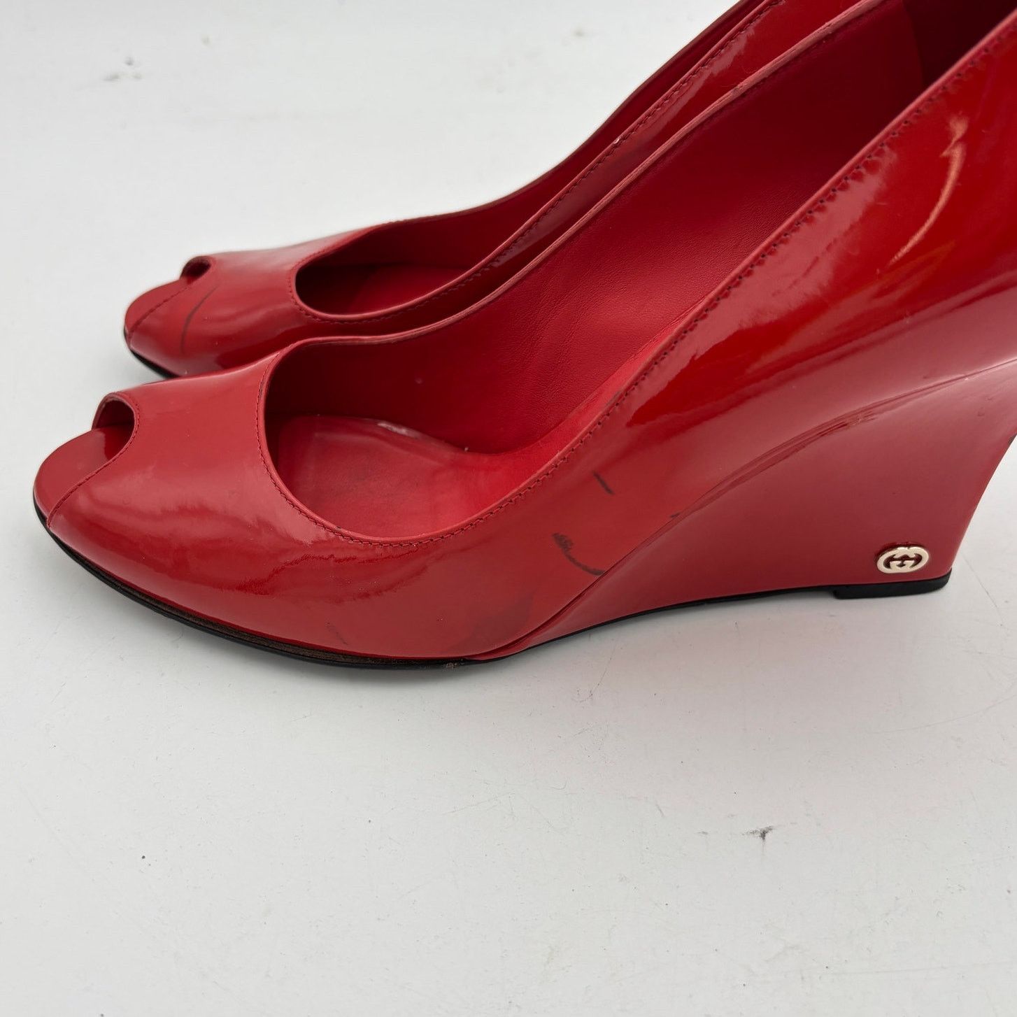 Gucci Gucci Patent Leather Double G Peep Toe Wedge Women's 9.5B Size US 9.5 / IT 39.5 - 12 Thumbnail